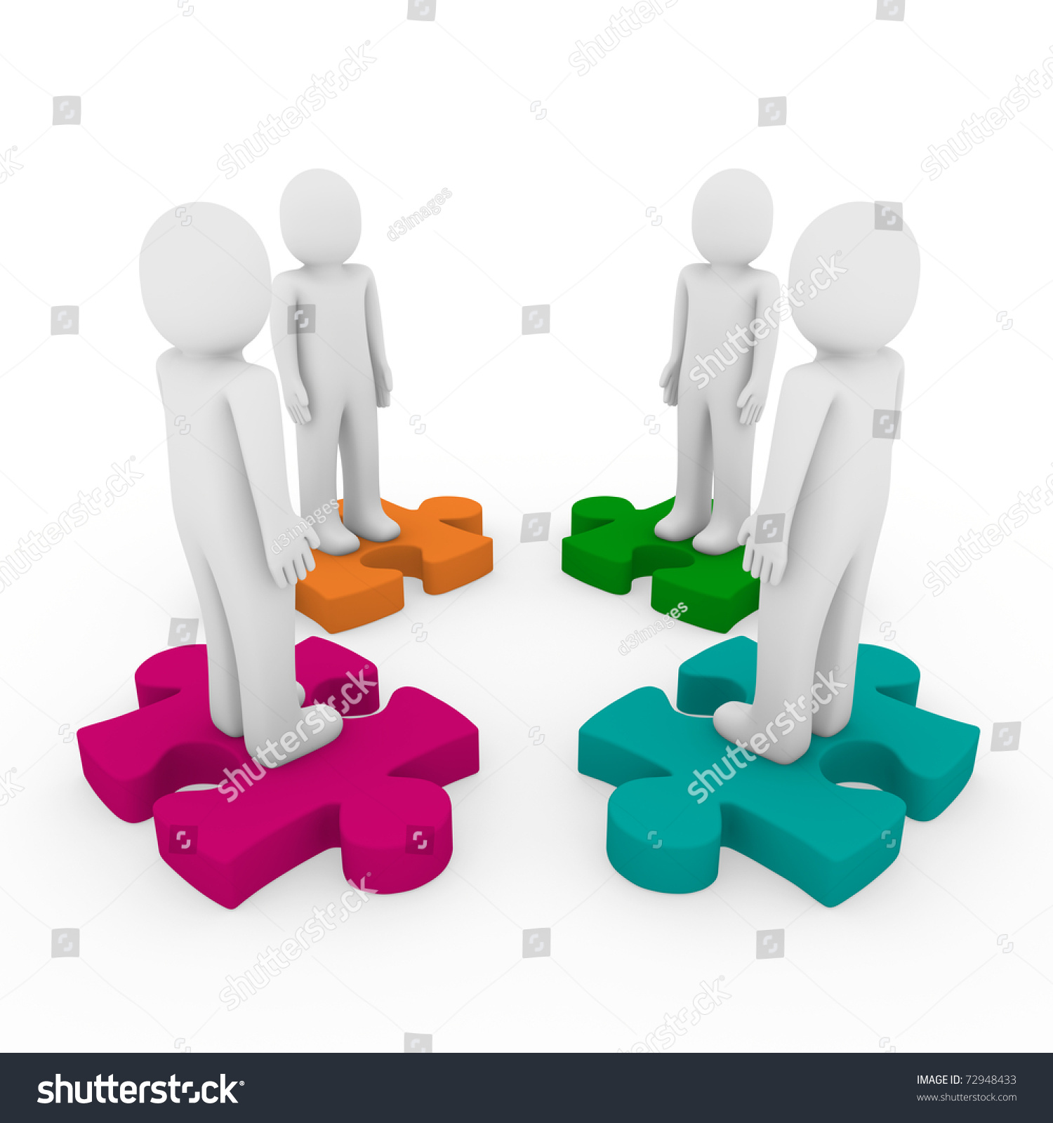 3d Men Puzzle Teamwork Green Orange Stock Illustration 72948433