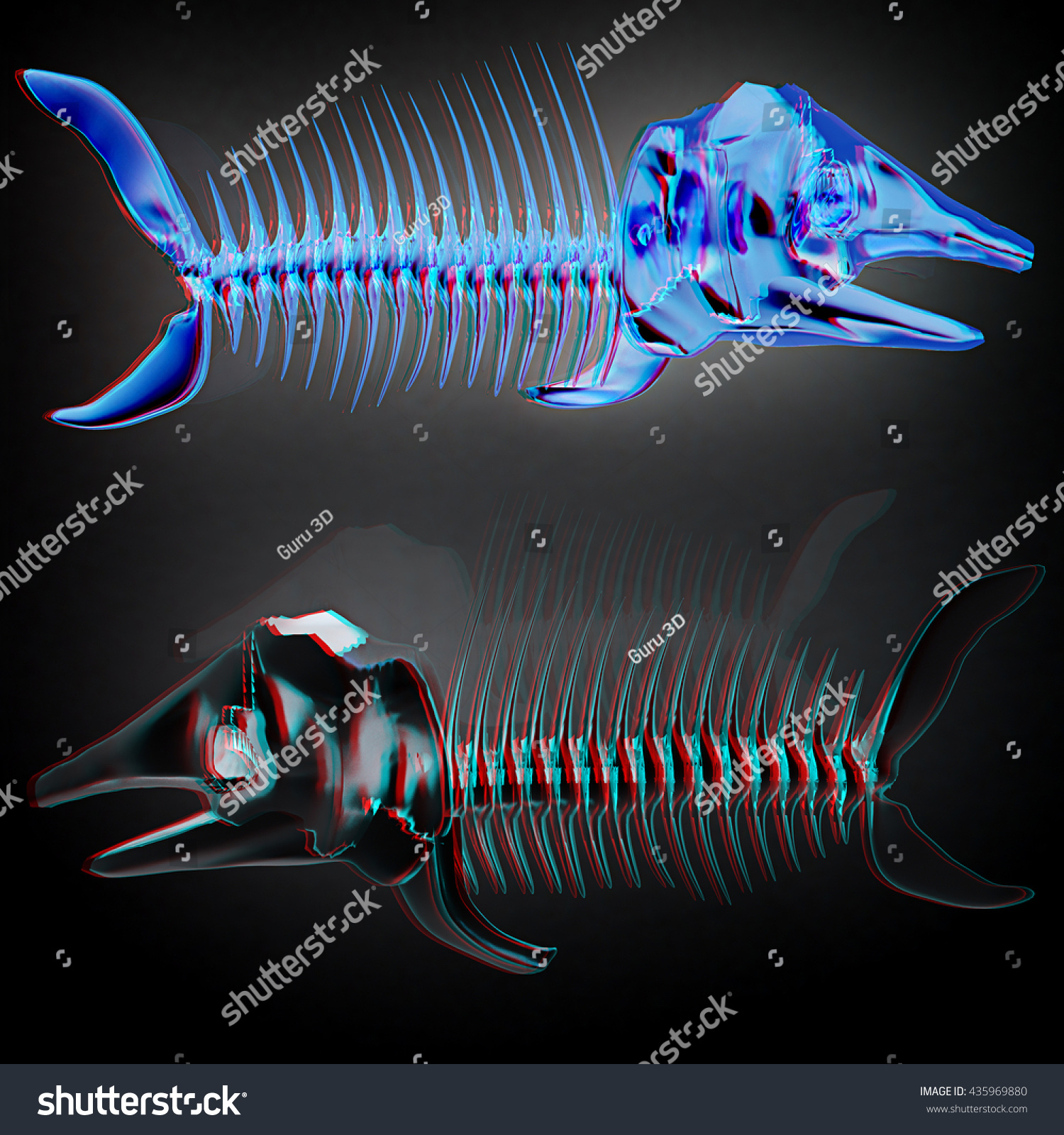 3d Metall Illustration Fish Skeleton On Stock Illustration