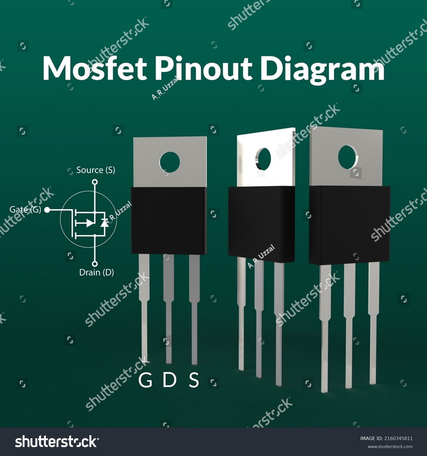 3d Mosfet Rendering Pinout Diagram Electronic Stock Illustration 