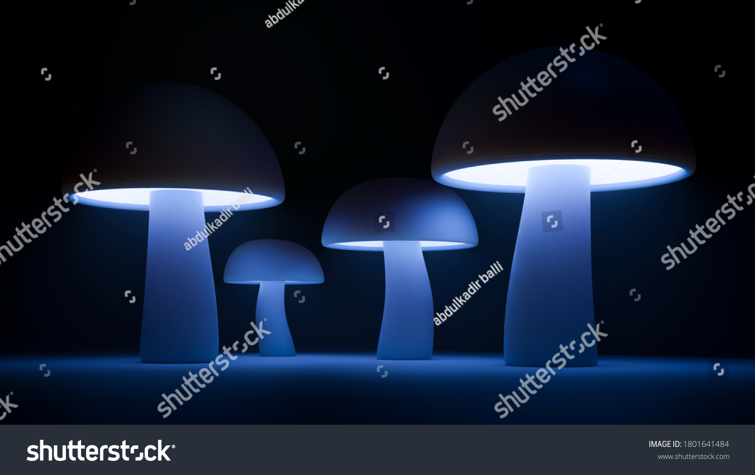 3d Mushroom Render Blue Mushroom Wallpaper Stock Illustration 1801641484