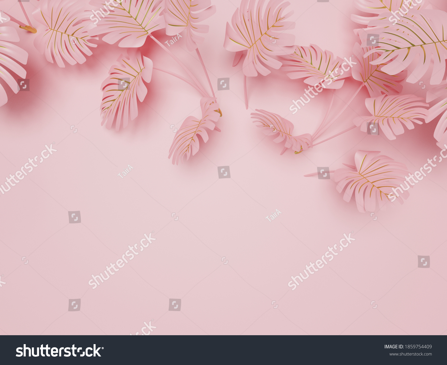 3d Pink Pastel Tropical Monstera Leaf Stock Illustration 1859754409 ...