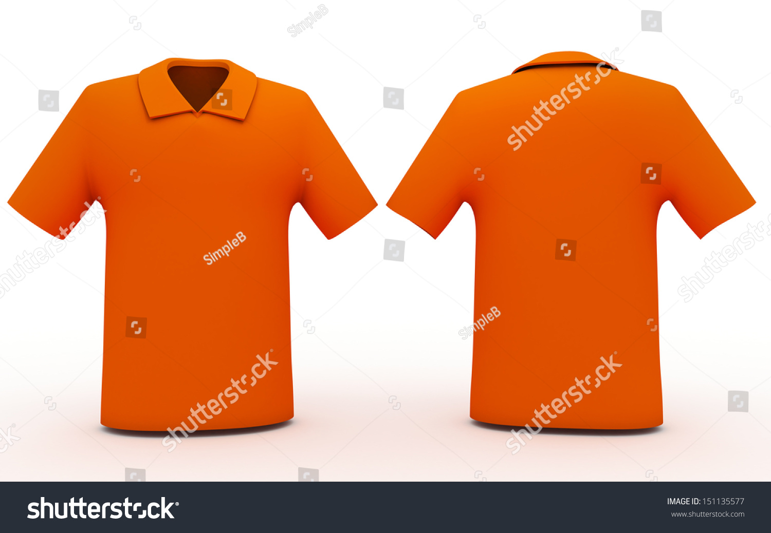 3d Orange Color Sport Shirts Front And Back Sides Blank Template In ...