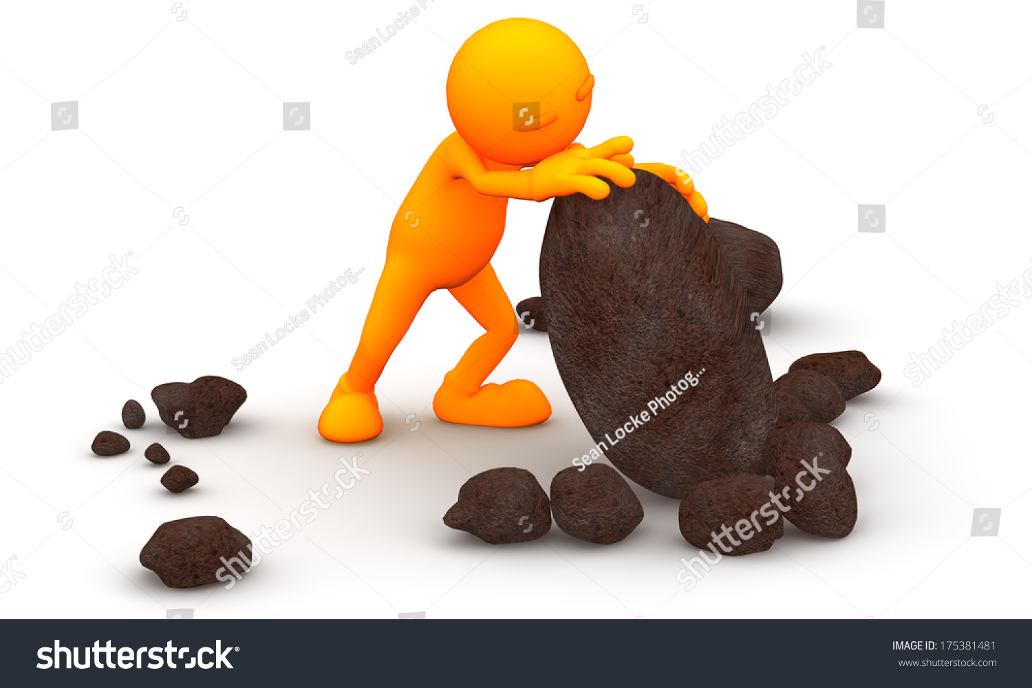 3d Orange Man Turning Over Stones Stock Illustration 175381481