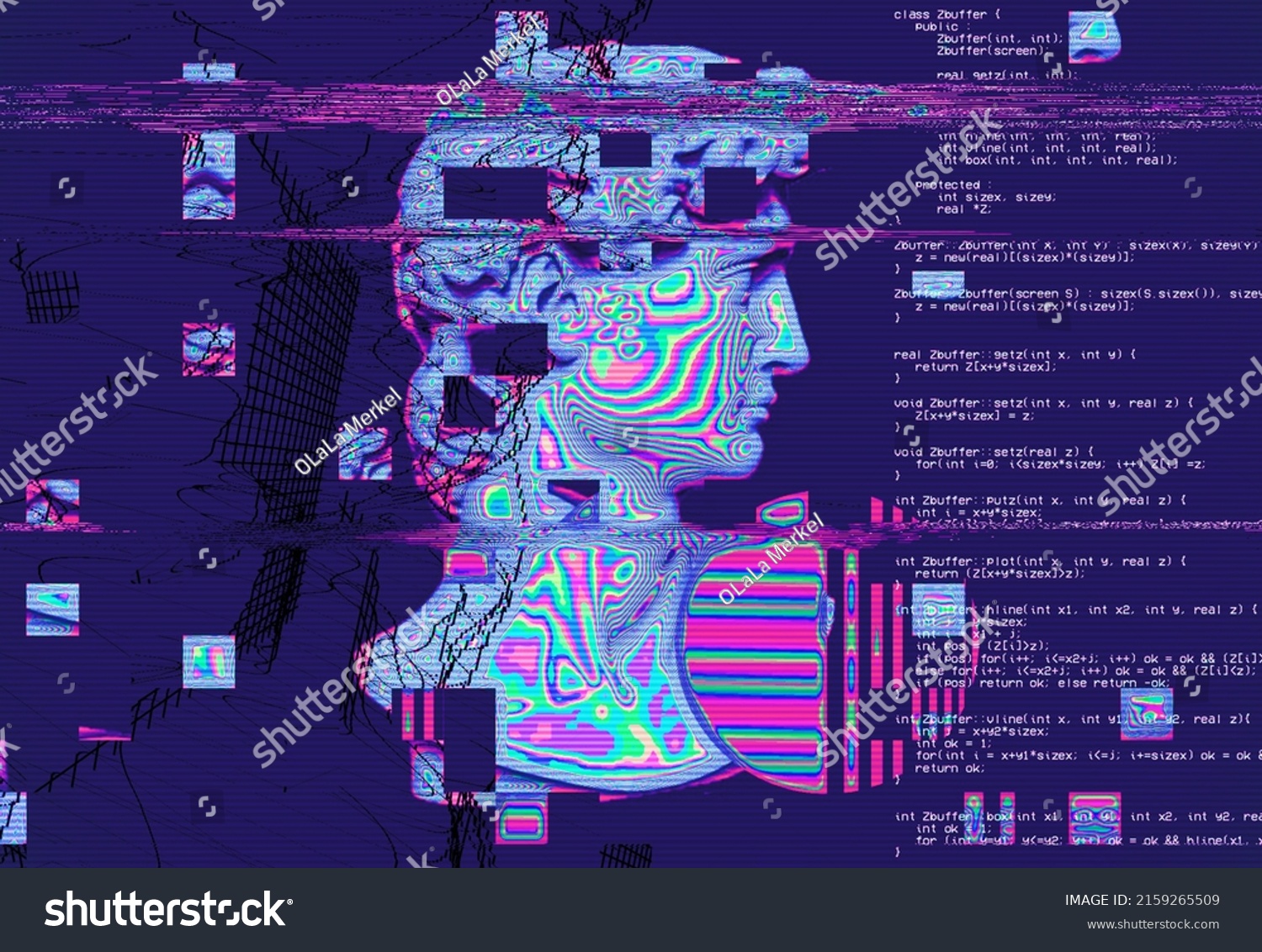 3d Portrait David Glitch Effect Cyberpunk Stock Illustration 2159265509 ...