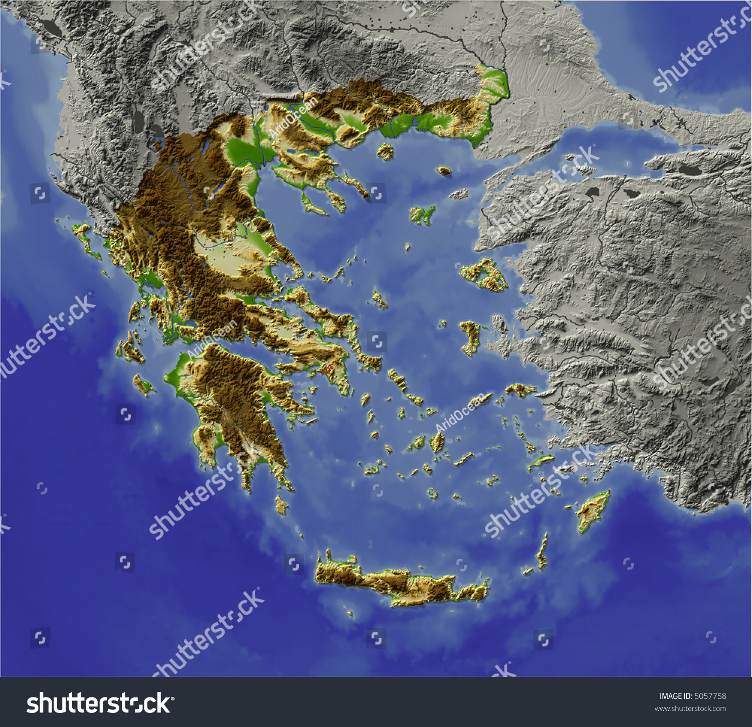 Rivers In Greece Map   Stock Photo  D Relief Map Of Greece Shows Major Cities And Rivers Surrounding Territory Greyed Out 5057758 