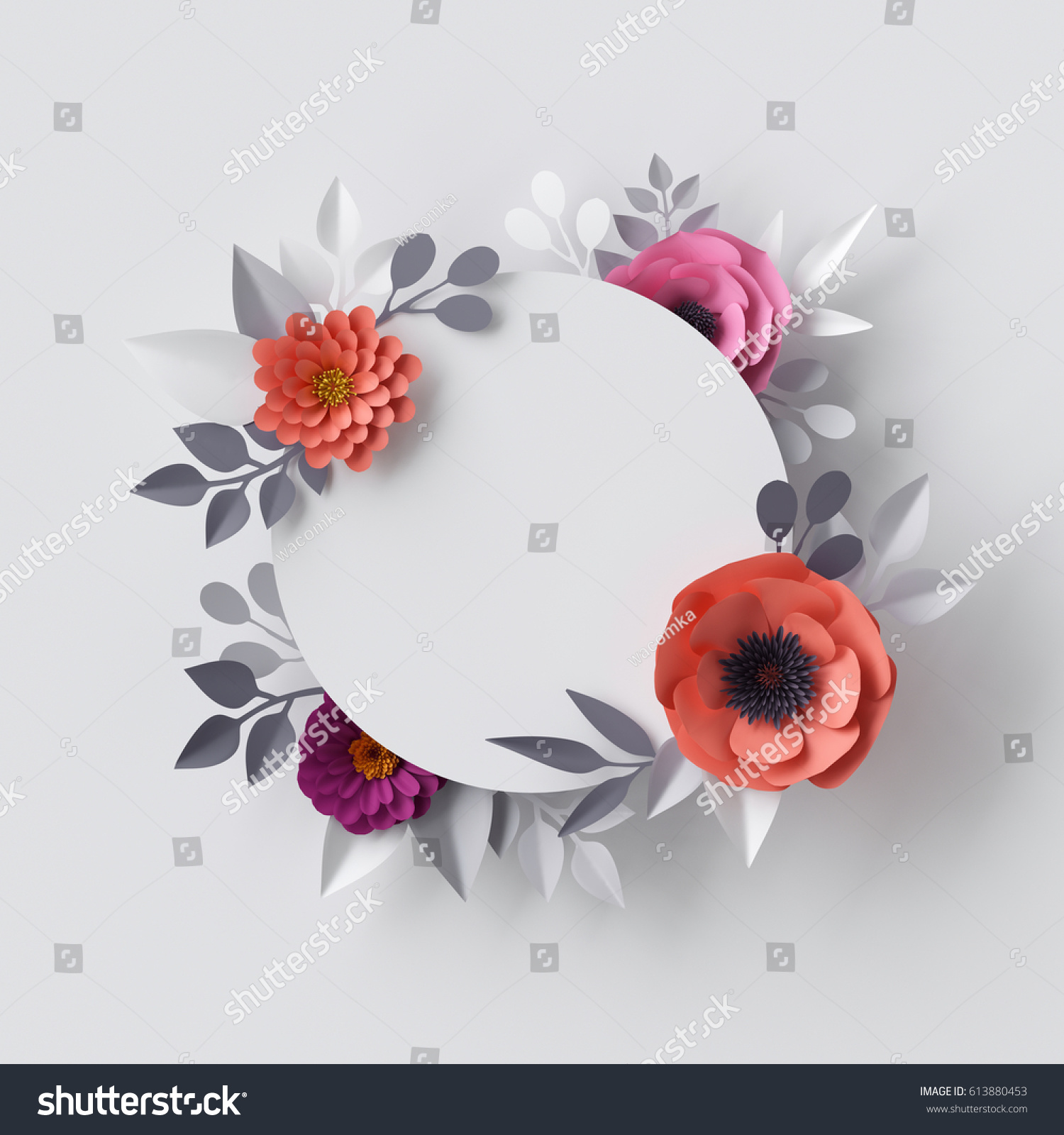 Download 3d Render Abstract Paper Flowers Pink Stock Illustration 613880453