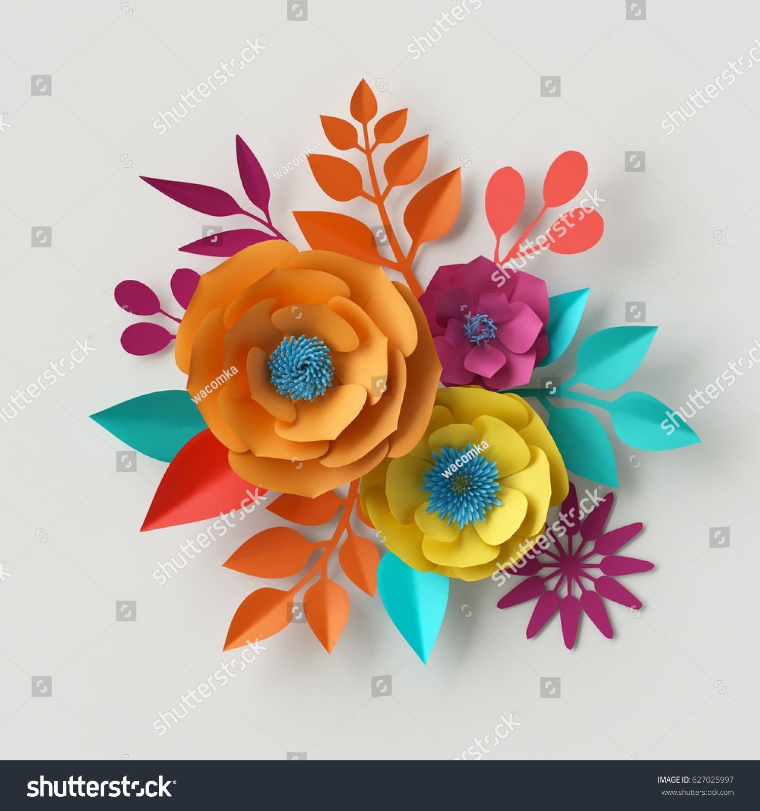 3dレンダリング デジタルイラスト カラフルな紙の花の壁紙 春の夏の
