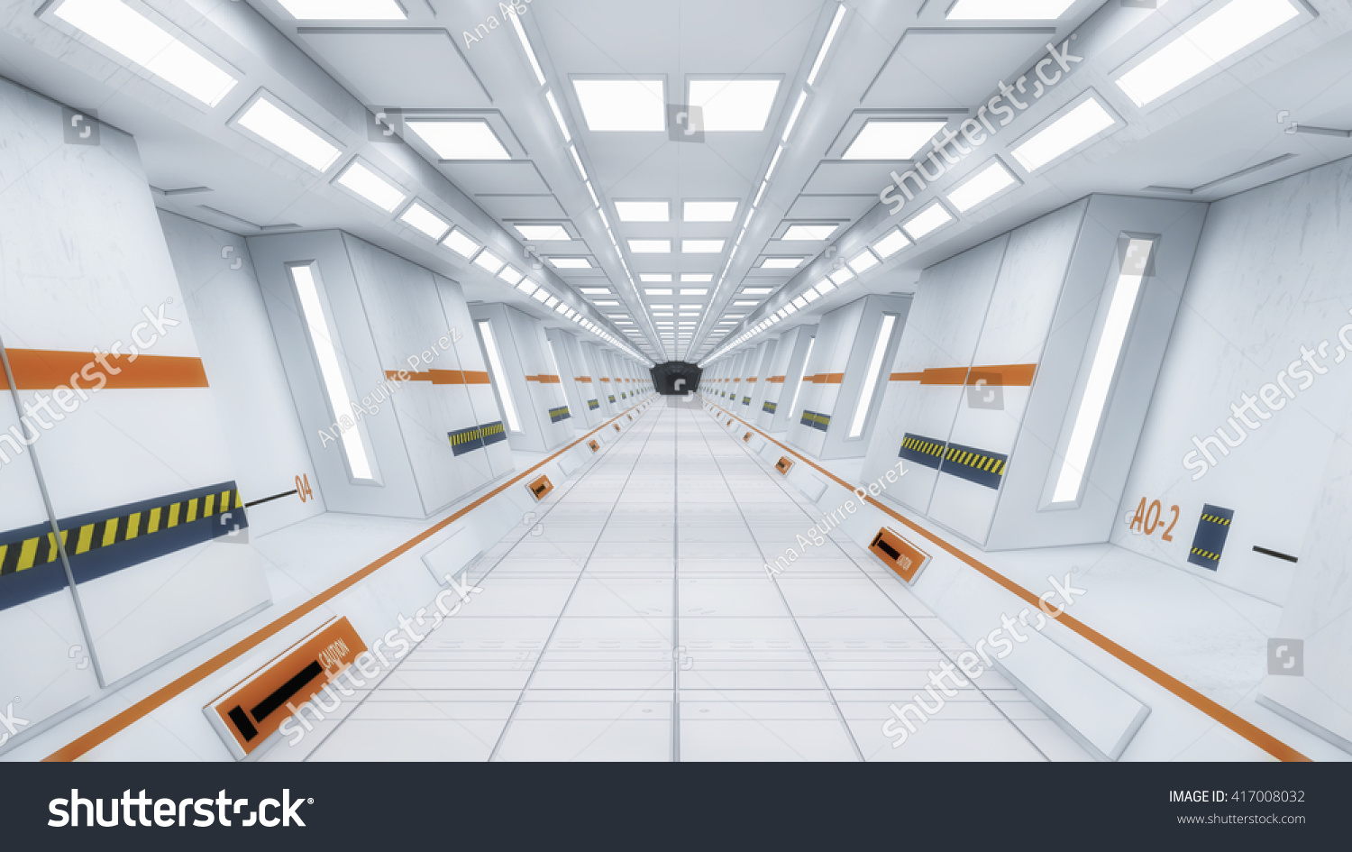 3d Render Futuristic Spaceship Interior Corridor Stock