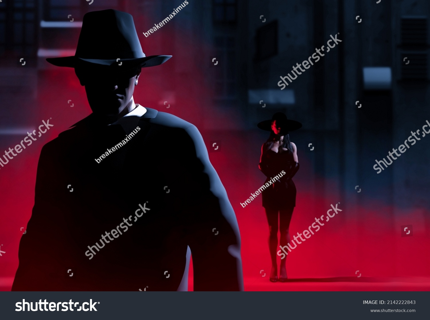 3d Render Illustration Noir Style Detective Stock Illustration ...