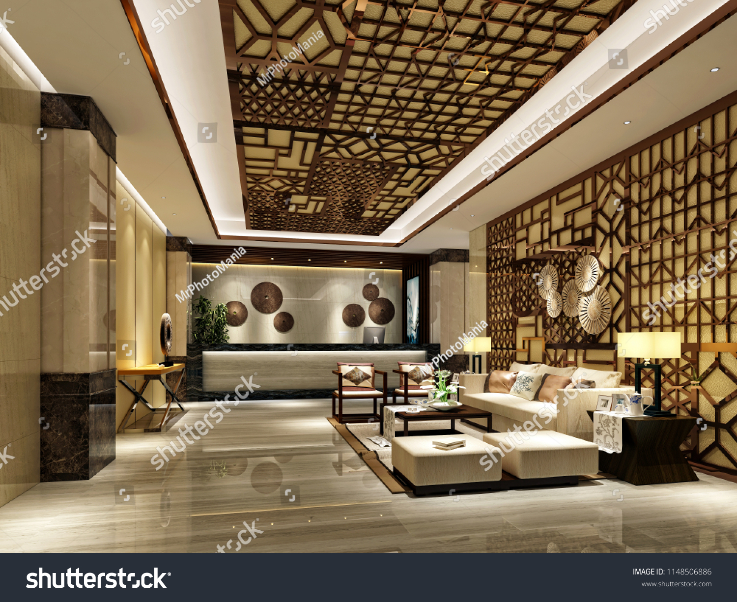 Lobby Des Luxushotels Stockillustration 1148506886