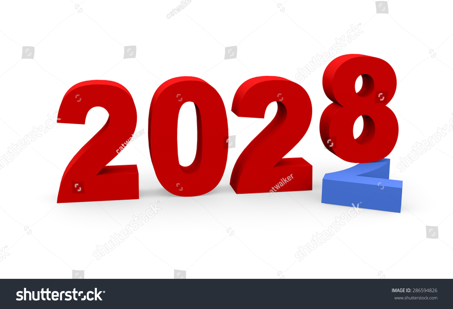 3d Render New Year 2028 And Past Year 2027 On A White Background. Stock Photo 286594826