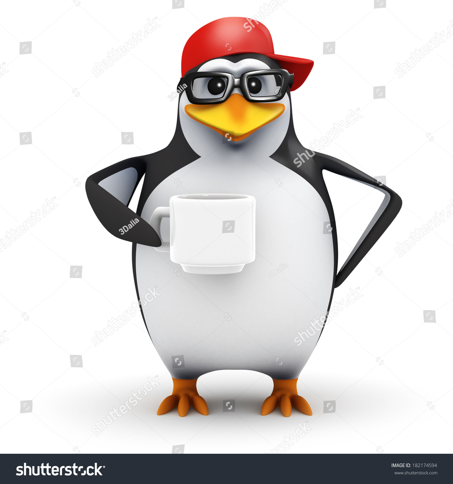 3d Render Of A Penguin Drinking From A Cup Stock Photo 182174594 ...