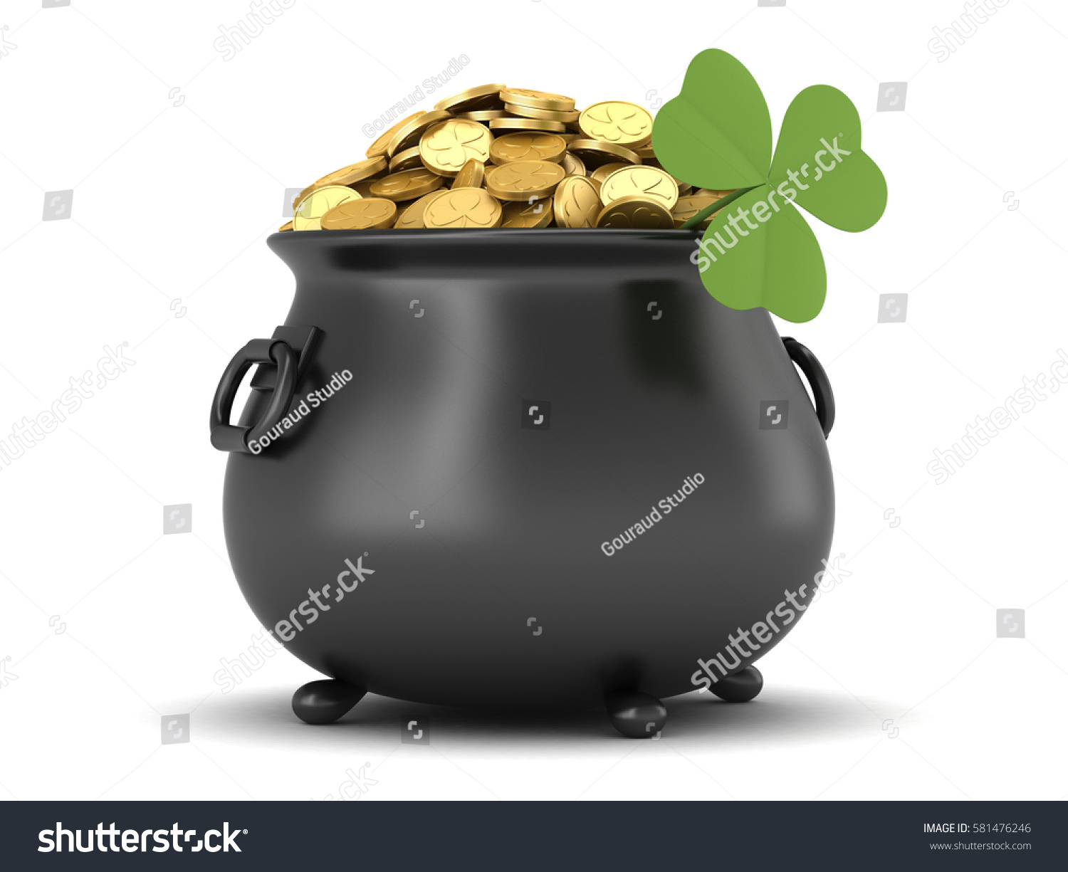 3d Render Black Pot Full Gold Stock Illustration 581476246 - Shutterstock