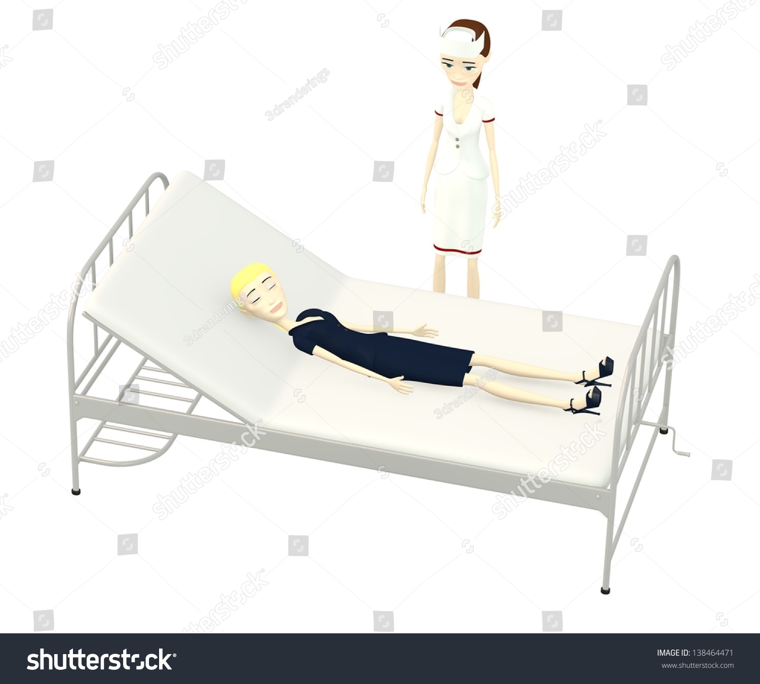 3d Render Of Cartoon Character On Hospital Bed Stock Photo 138464471 ...