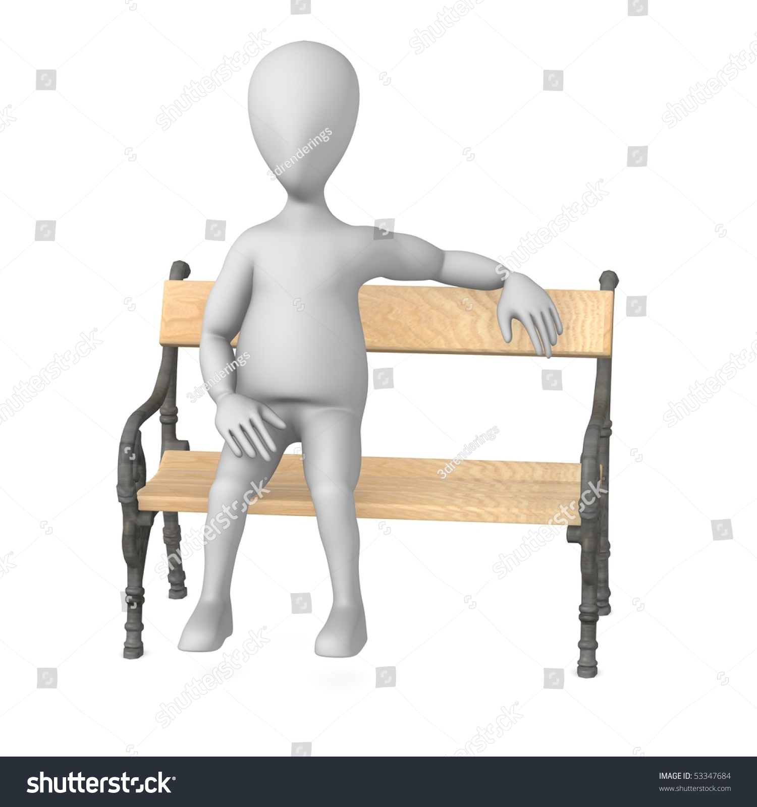 3d Render Of Cartoon Character With Bench Stock Photo 53347684 ...