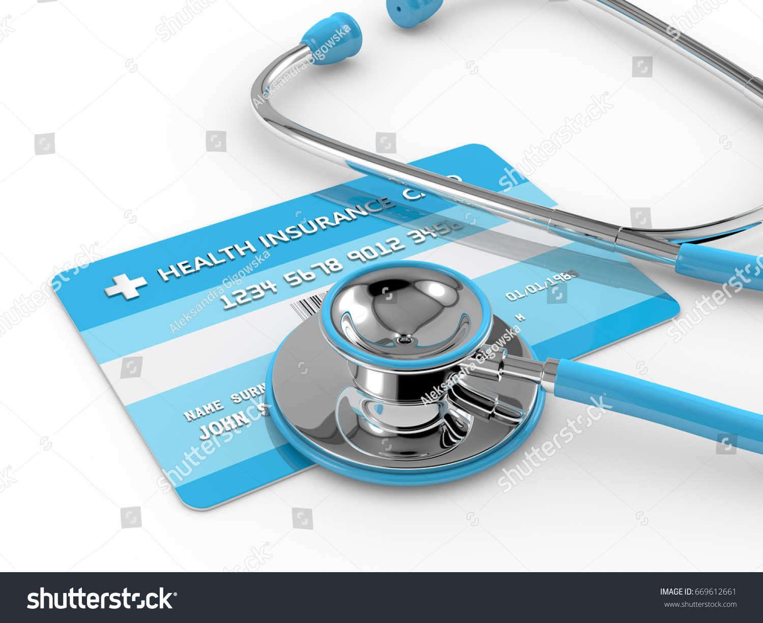 3d Render Health Insurance Card Stethoscope Stock Illustration ...