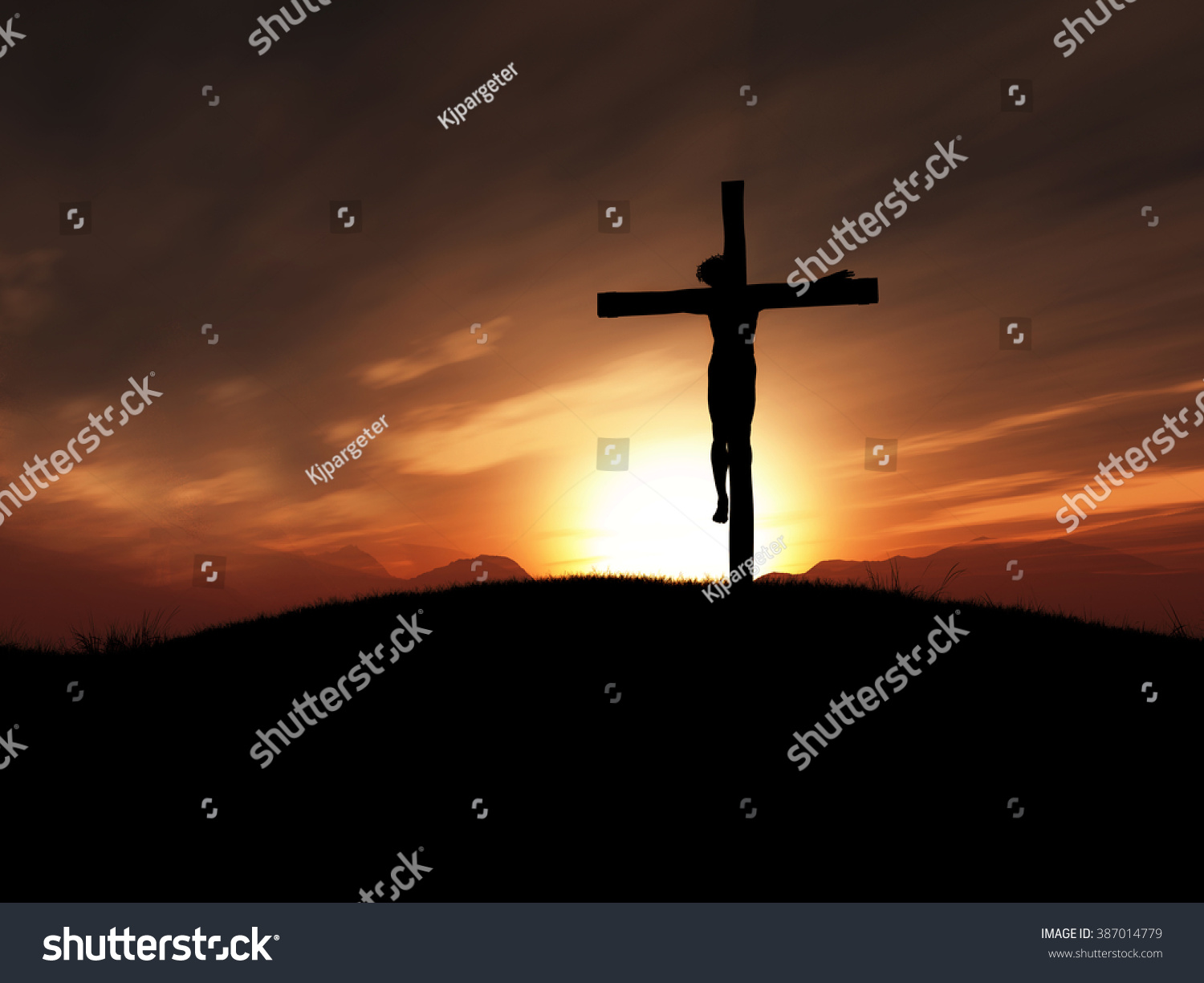 3d Render Of Jesus On The Cross At Sunset Stock Photo 387014779 ...