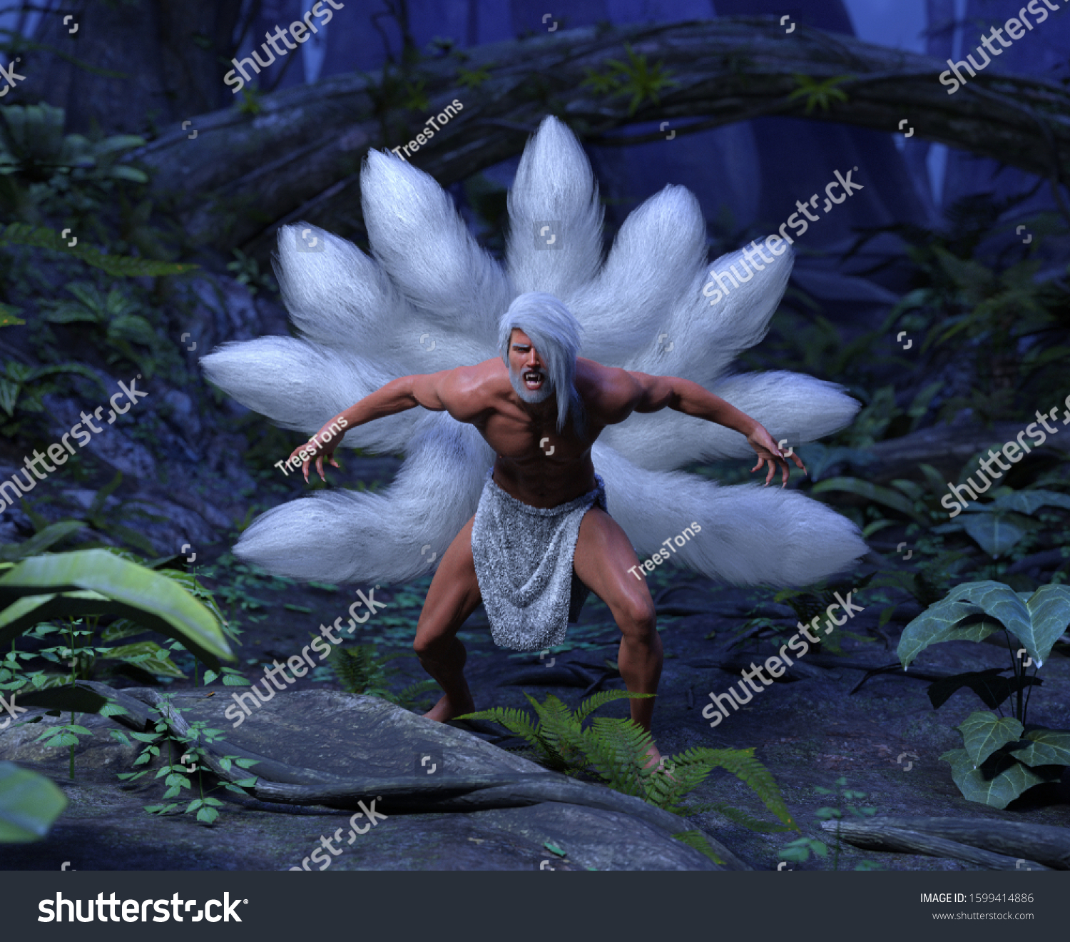 3d Render Portrait Male Nine Tailed Stock Illustration 1599414886 - nine tailed fox song roblox id