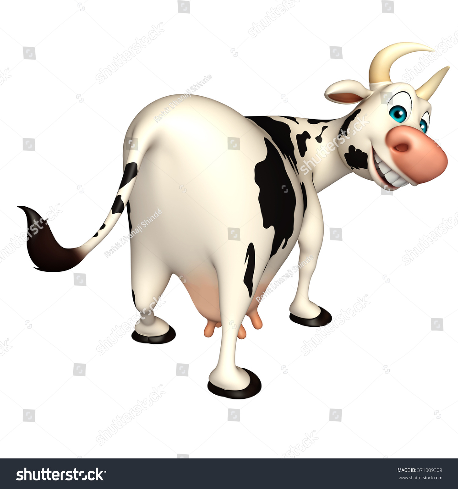 3d Rendered Illustration Of Cow Funny Cartoon Character - 371009309 ...