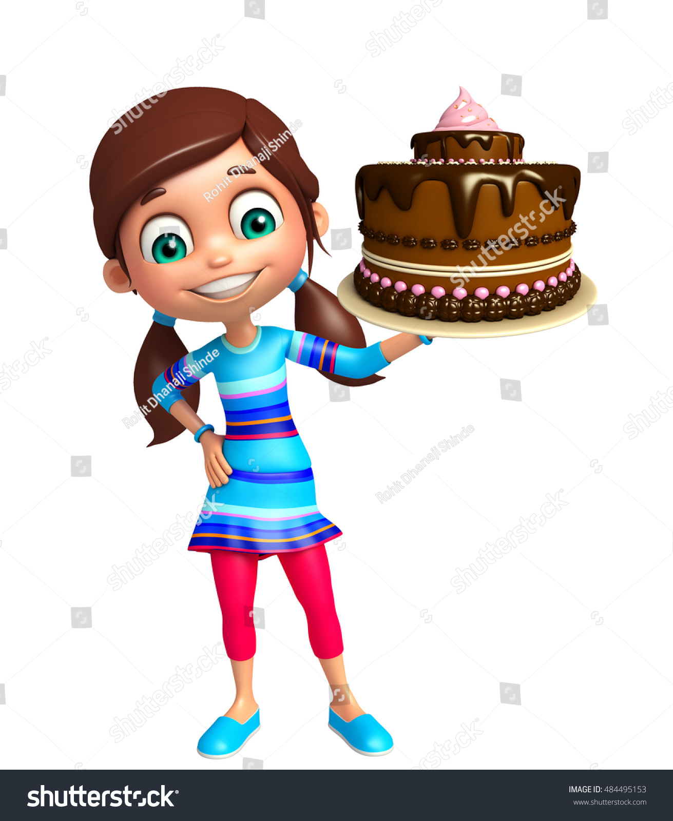 3d Rendered Illustration Kid Girl Cake Stock Illustration 484495153 ...