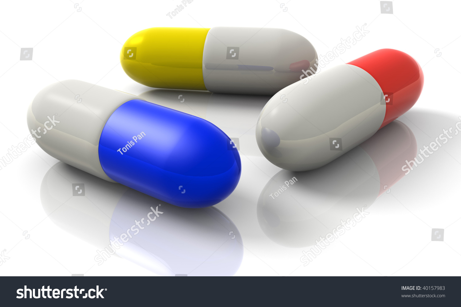 3d Rendered Illustration Of Pill Capsules In Blue, Yellow And Red ...