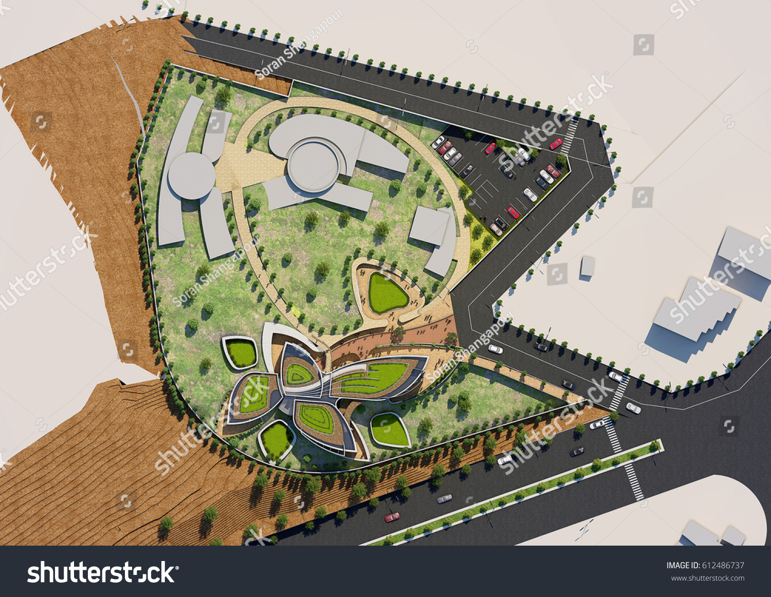 3d Rendering Design Museum Site Plan Stock Illustration 612486737