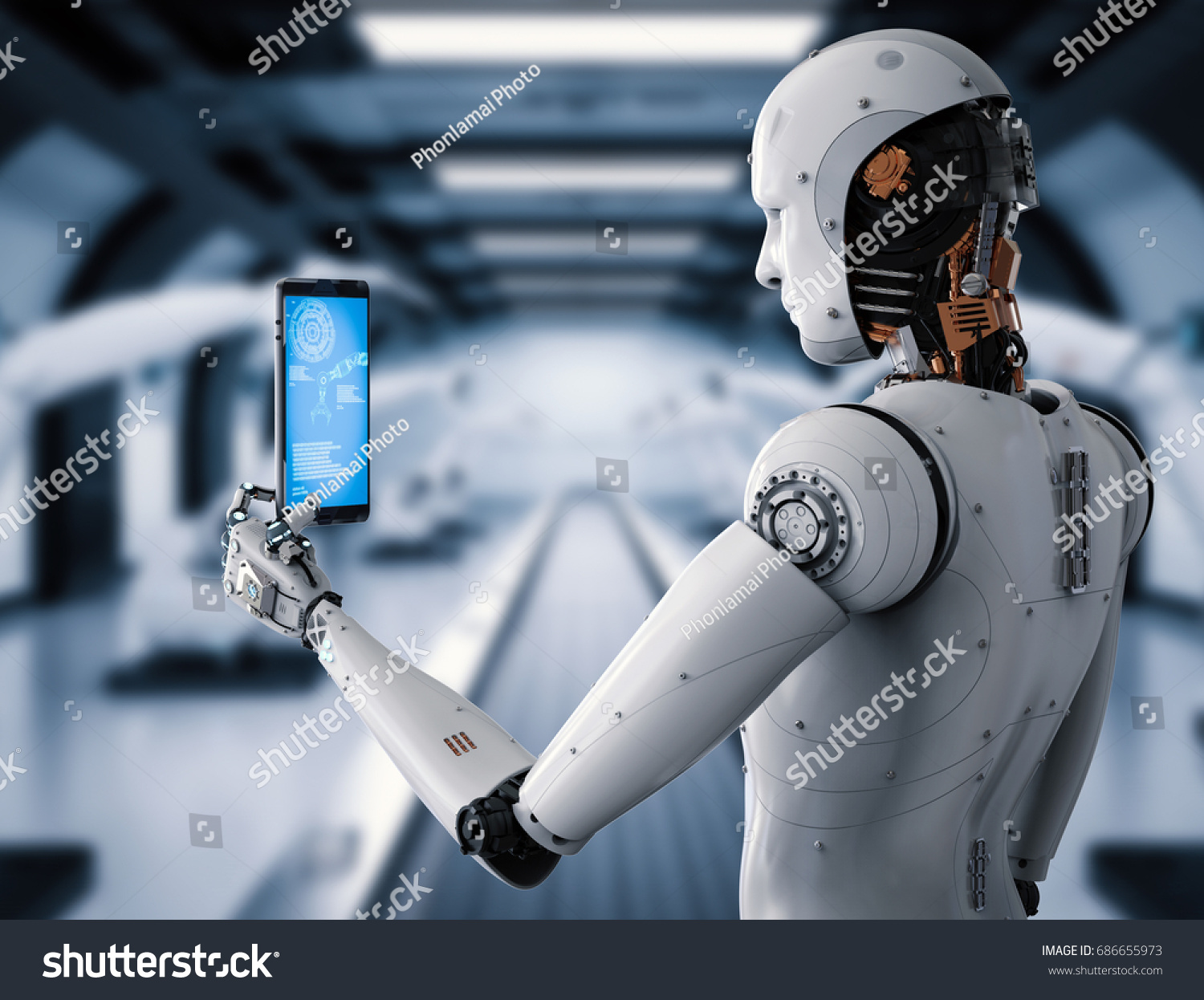 3d Rendering Android Robot Holding Tablet Stock Illustration 686655973 ...