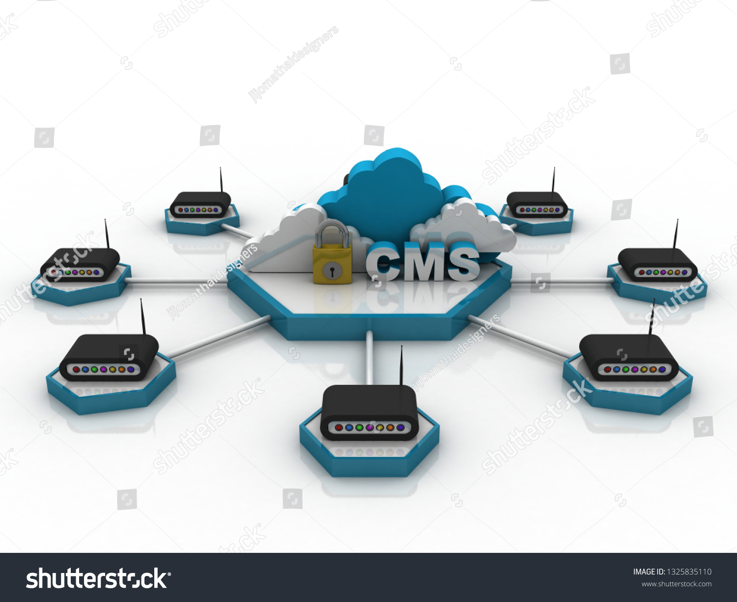 3d Rendering Cms Cloud Lock Modem Stock Illustration 1325835110 ...