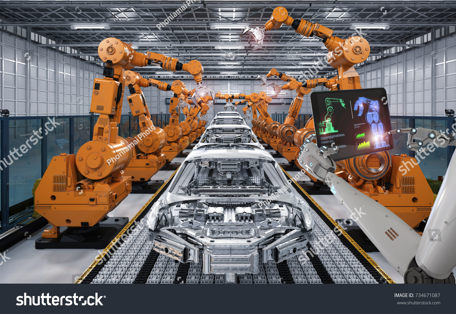 3d Rendering Cyborg Control Robot Assembly Stock Illustration