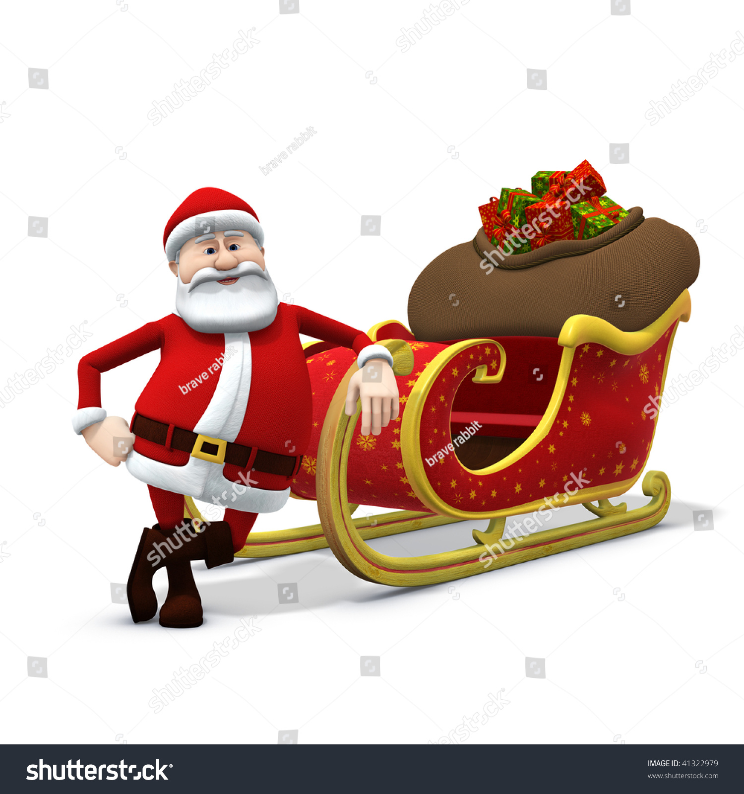 3d Rendering/Illustration Of A Cartoon Santa Leaning Against His Sleigh ...