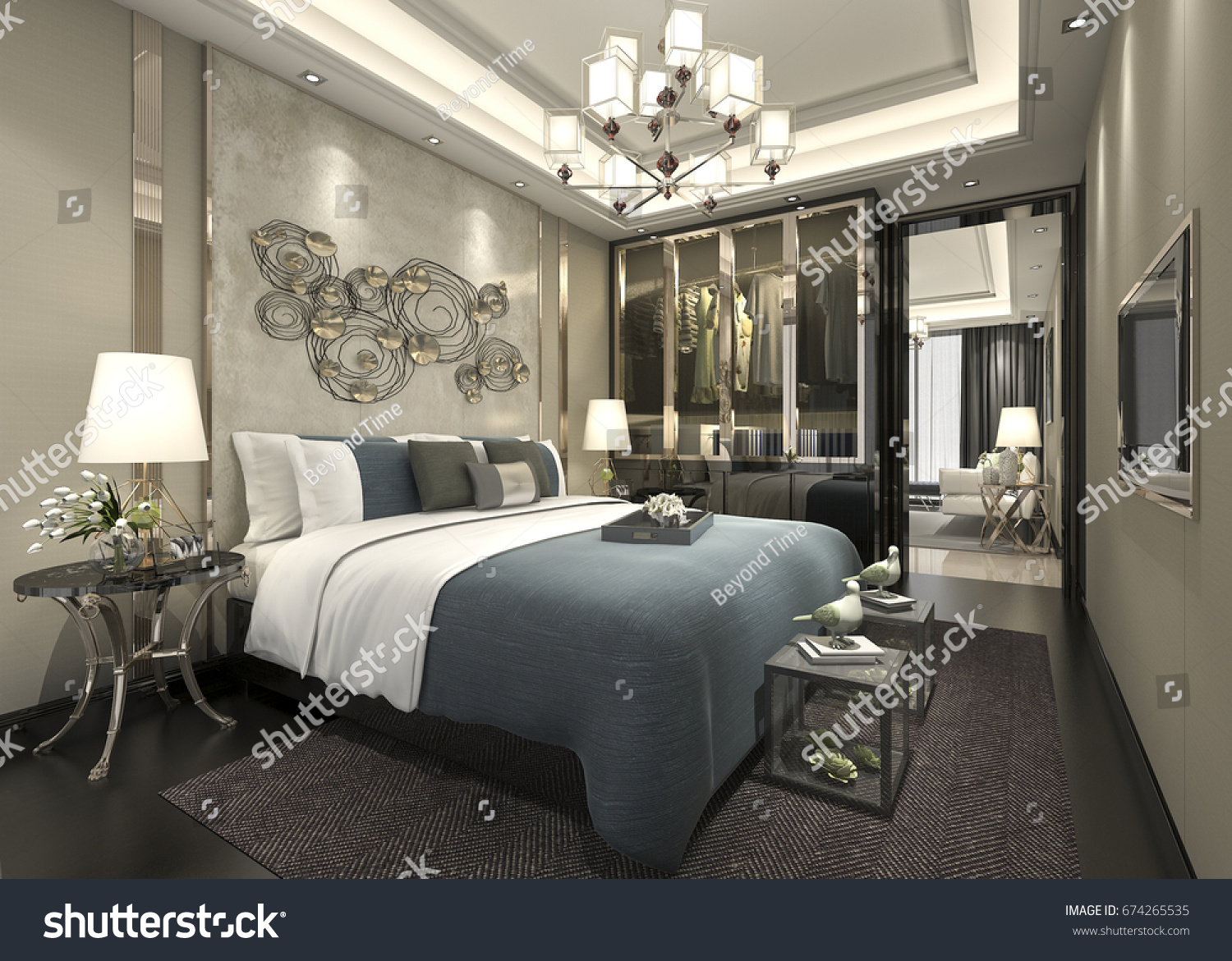 3d rendering luxury modern bedroom suite in hotel with wardrobe and walk in closet - Luxury Modern Bedrooms 3d rendering luxury modern bedroom suite in hotel with wardrobe and walk in closet - Luxury Modern Bedrooms