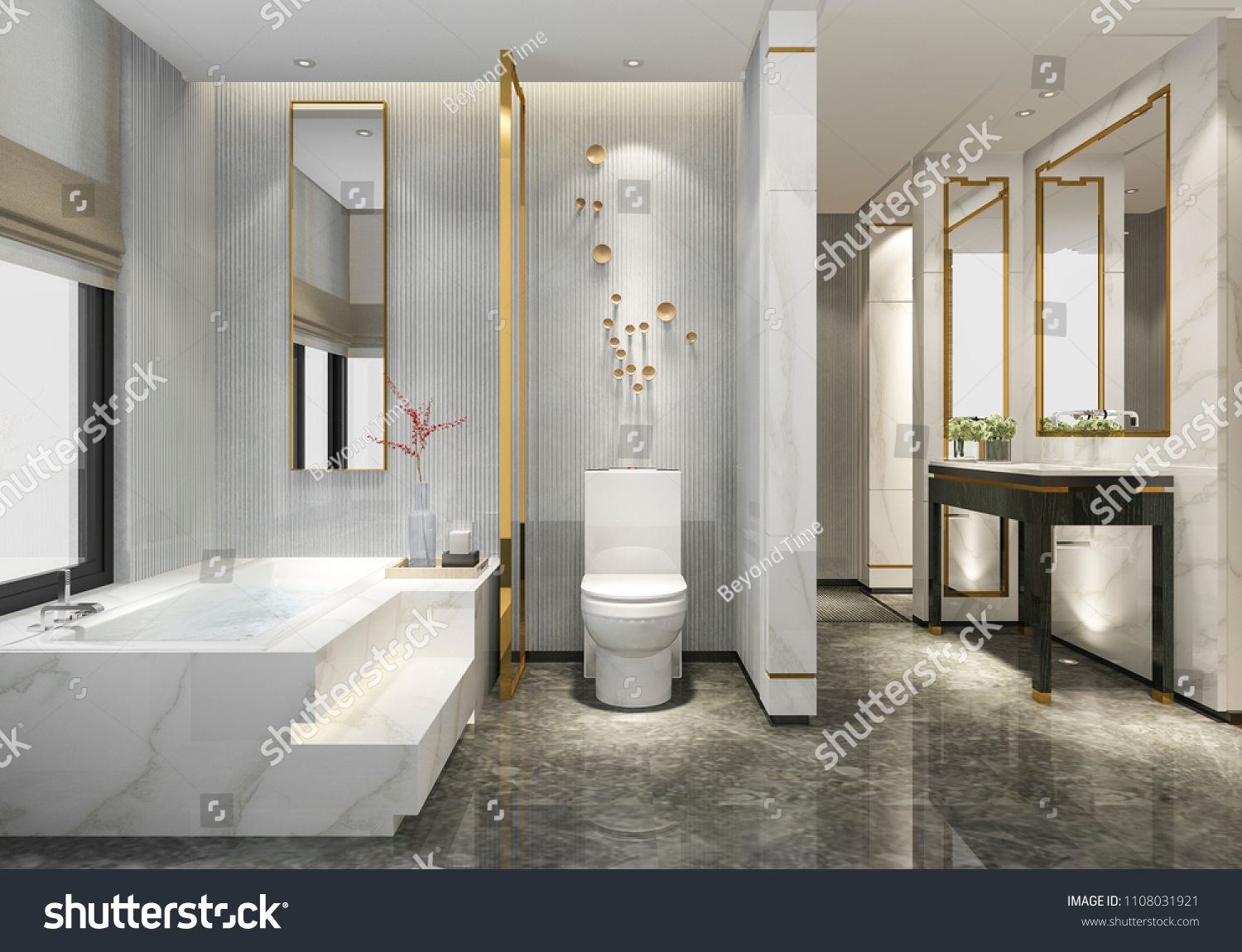 3d Rendering Luxury Modern Design Bathroom Stock Illustration 1108031921