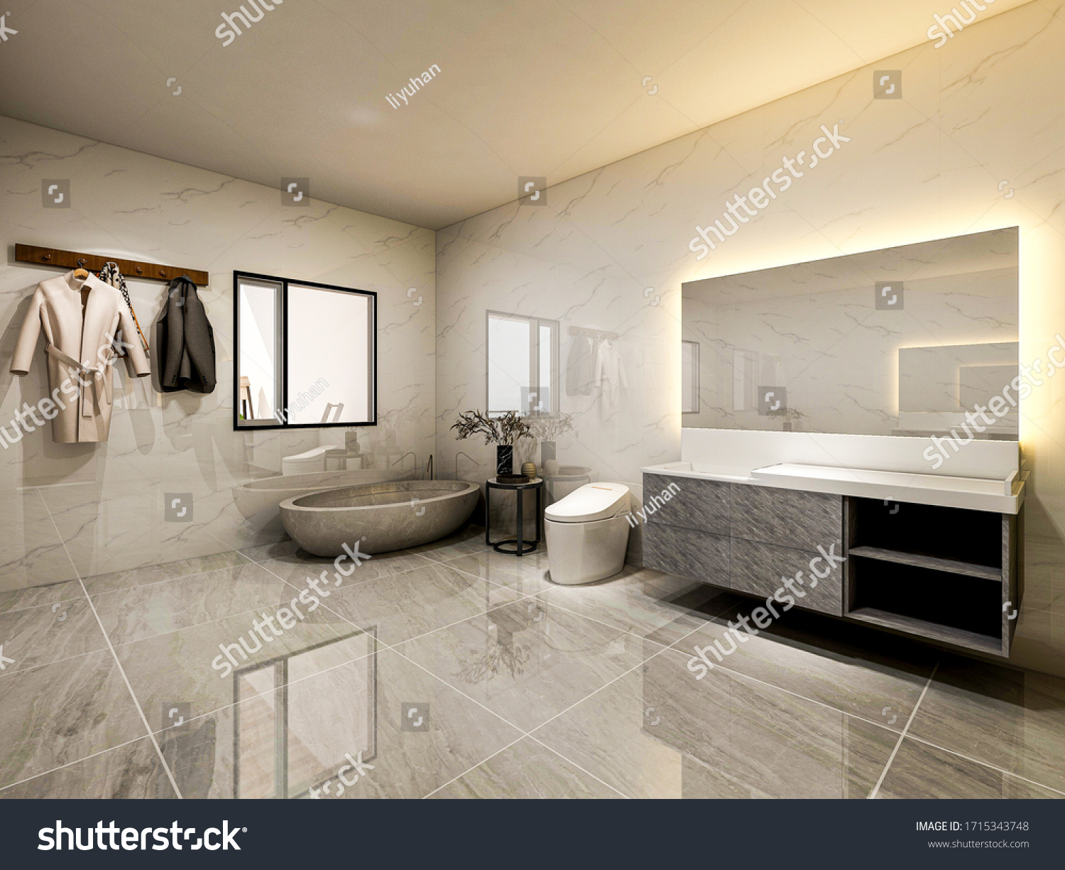 3d Rendering Modern Residential Clean Bathroom Stock Illustration ...