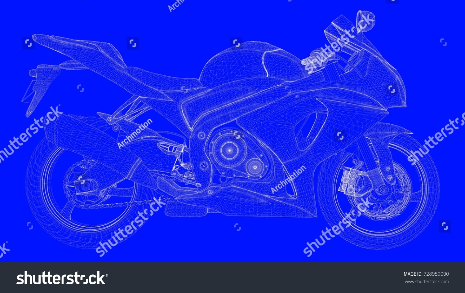 3d Rendering Blue Print Motor White Stock Illustration 728959000