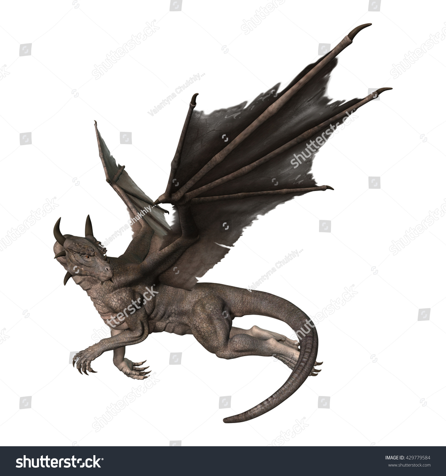 3d Rendering Fantasy Dragon Flying Isolated Stock Illustration 429779584