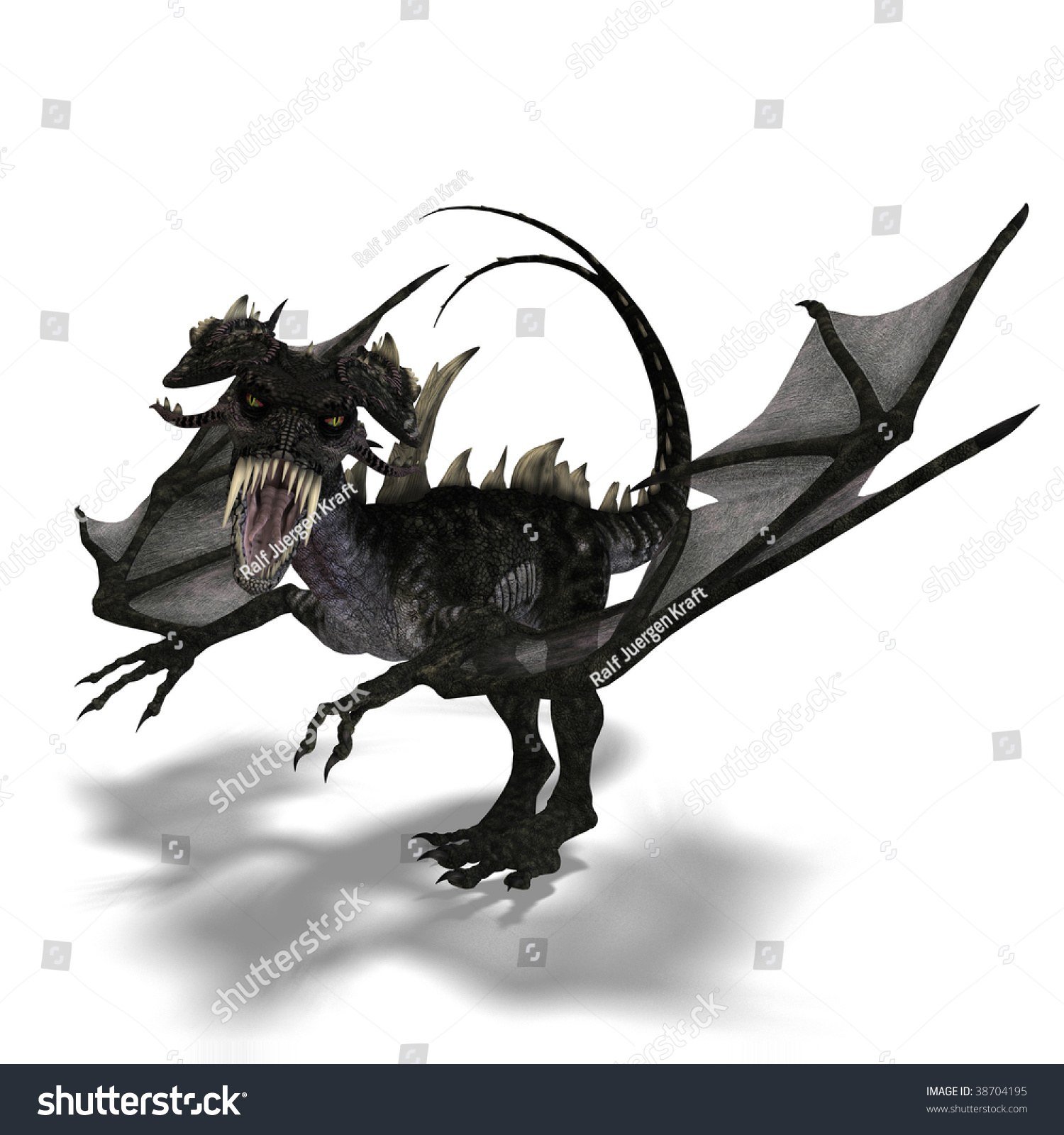 3d Rendering Of A Giant Terrifying Dragon With Wings And Horns ...