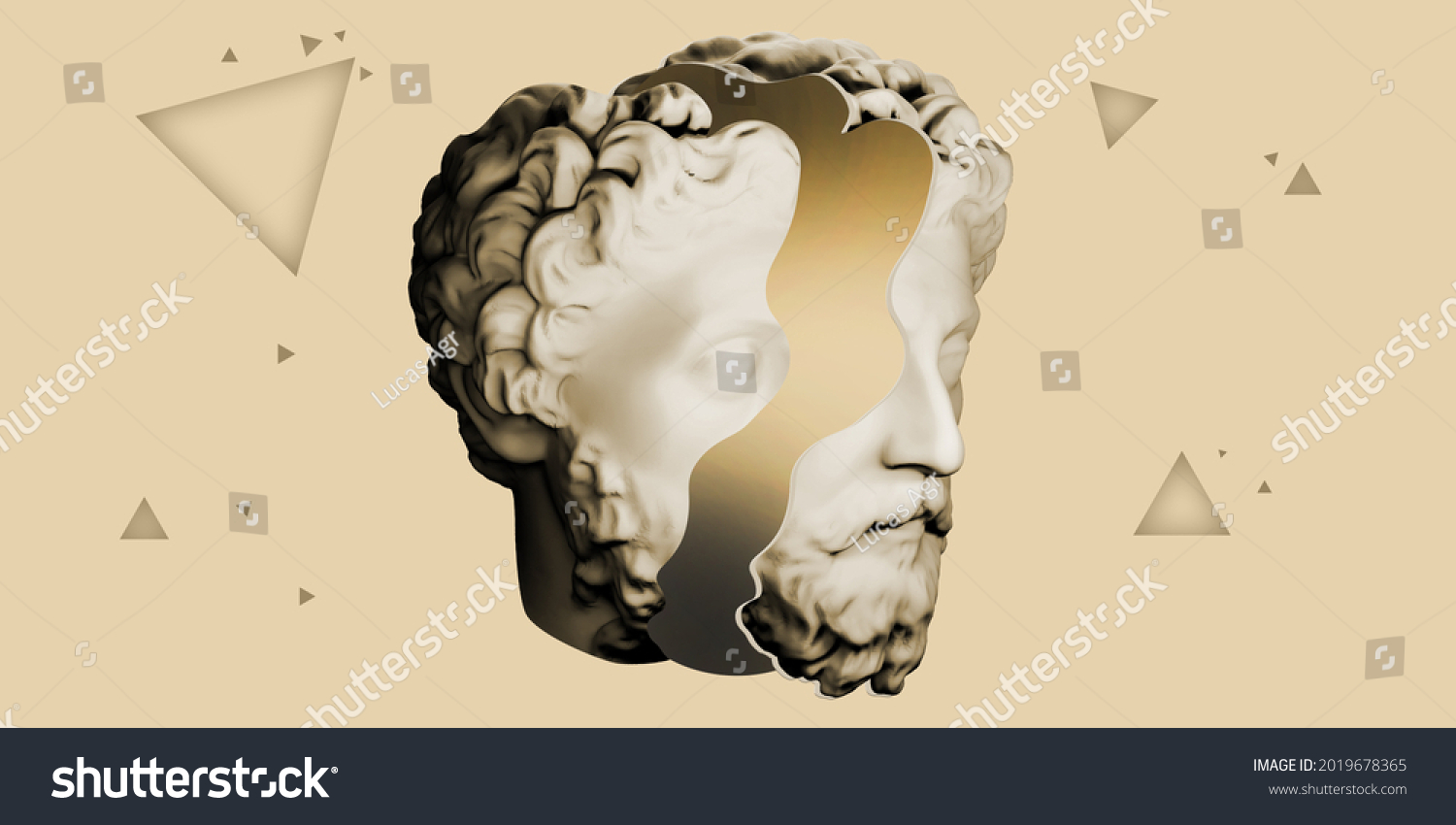 3d Rendering Stoic Philosopher Bust Face Ilustrações Stock 2019678365