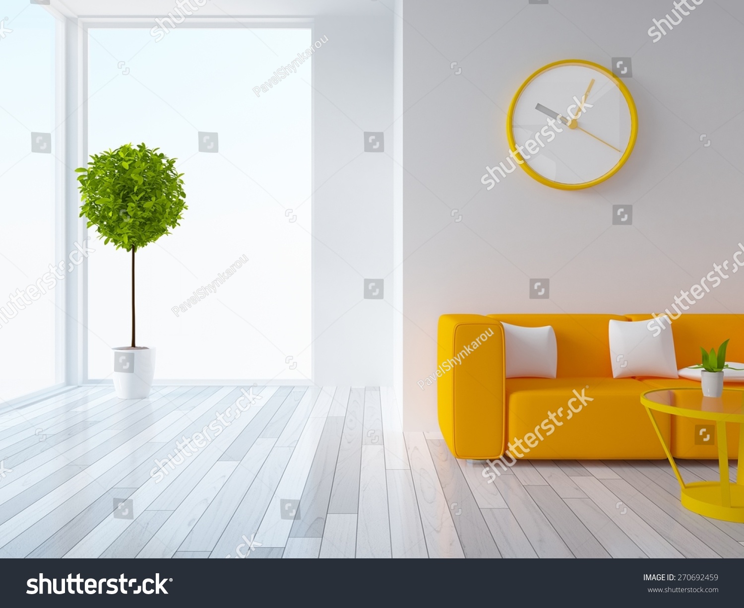 3d Rendering White Living Room Orange Stock Illustration 270692459