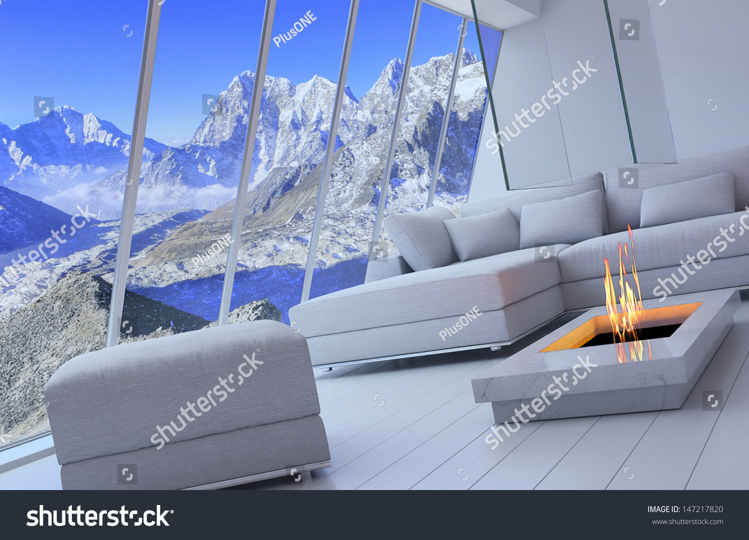 3d Rendering Of Loft Apartment Interior With Spectacular Mountain View ...