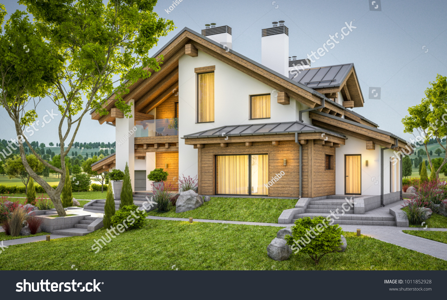 3d Rendering Modern Cozy House Chalet Stock Illustration 1011852928