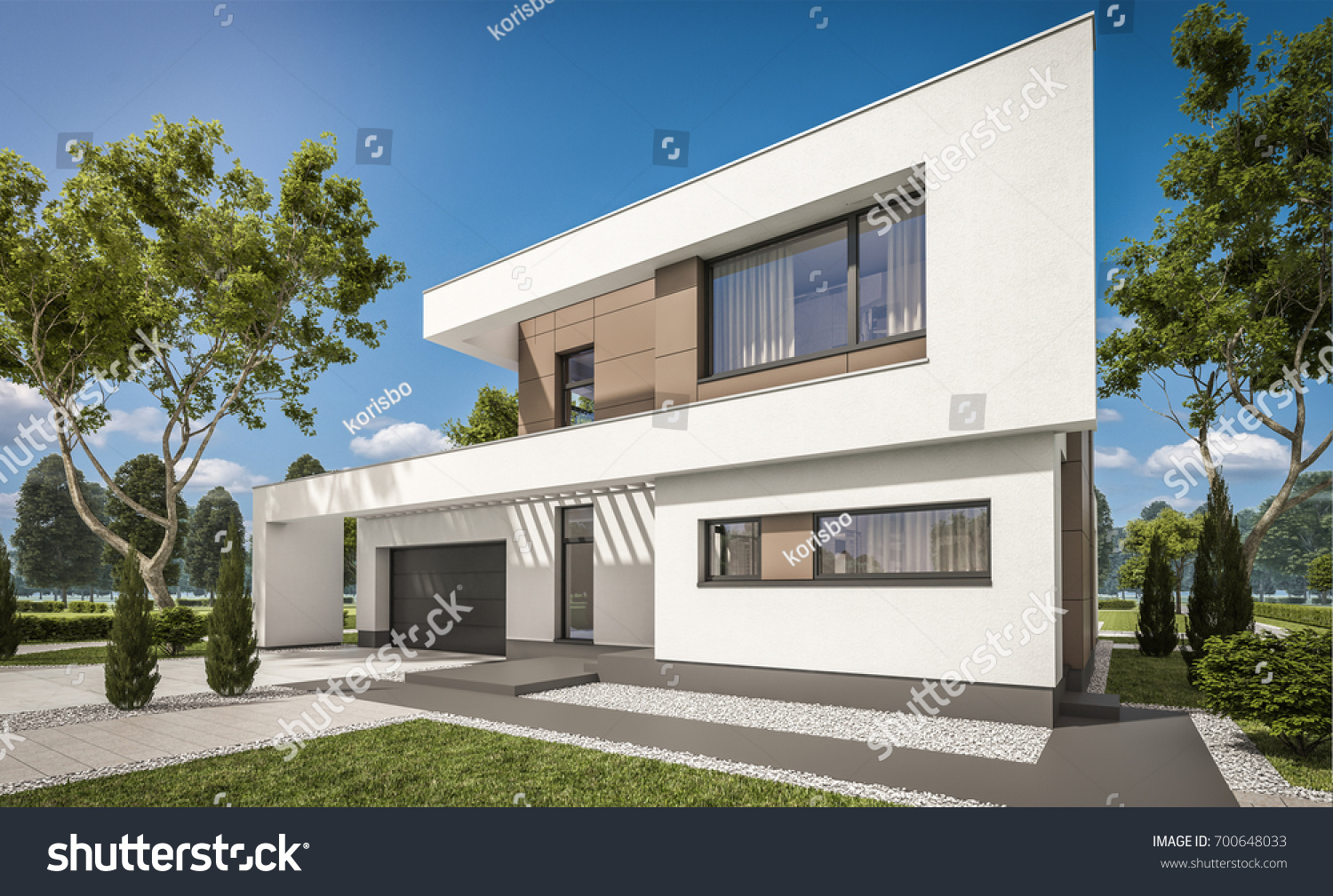 3d Rendering Modern Cozy House Garage Stock Illustration 700648033