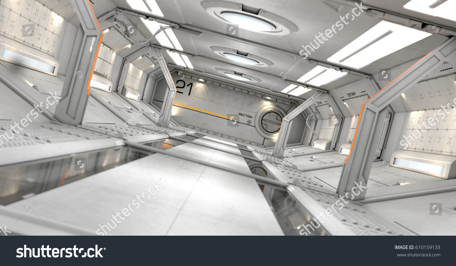 3d Rendering Realistic Scifi Spaceship Corridor Stock Illustration ...