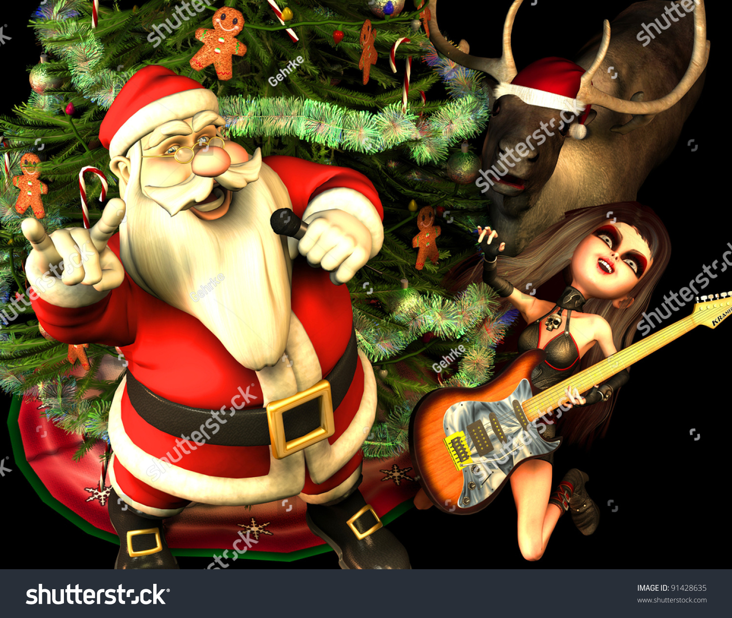 3d Rendering Santa Claus Heavy Metal Stock Illustration