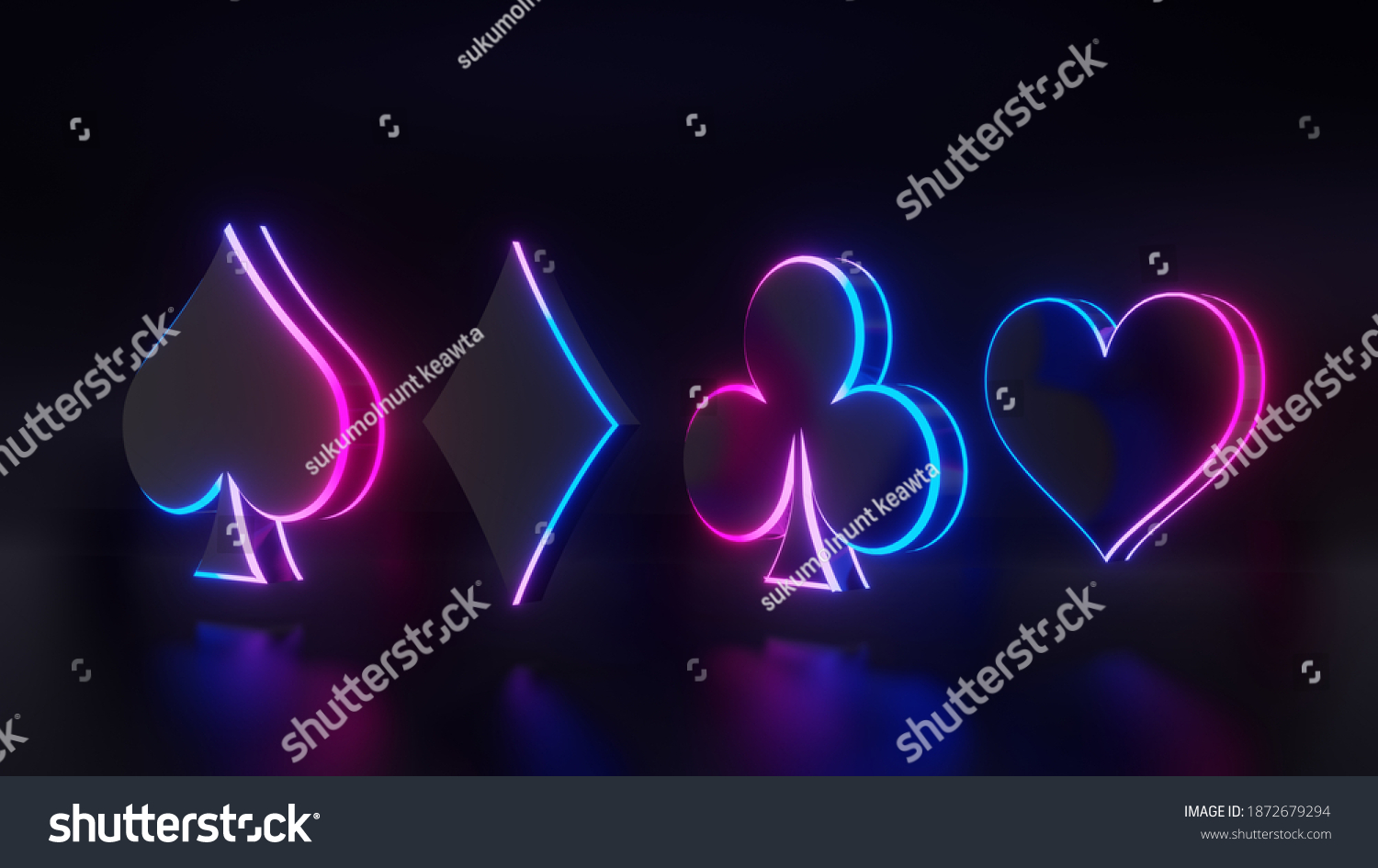 3d Rendering Silhouette Neon Poker On Stock Illustration 1872679294 ...