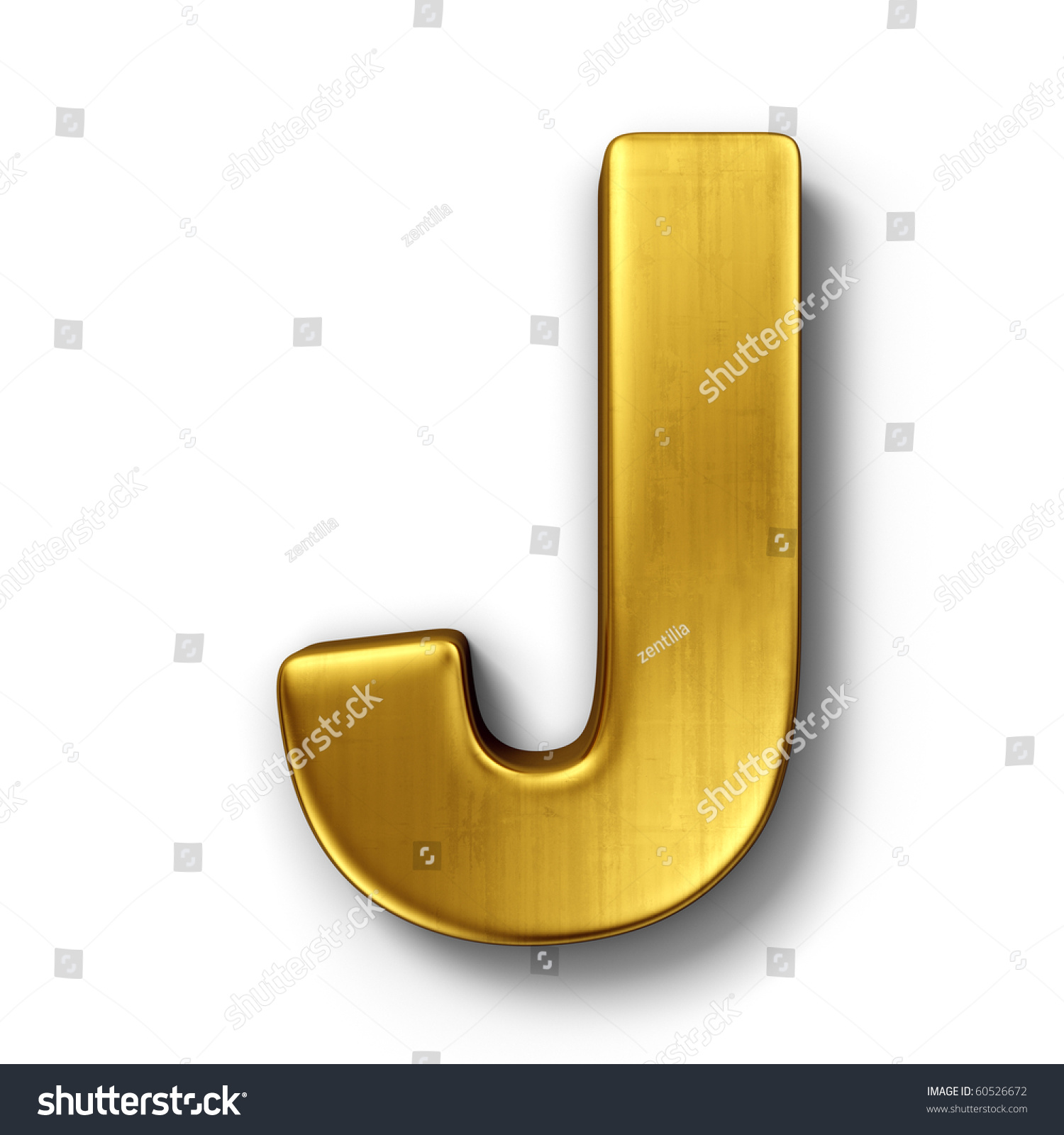 3d Rendering Of The Letter J In Gold Metal On A White Isolated ...