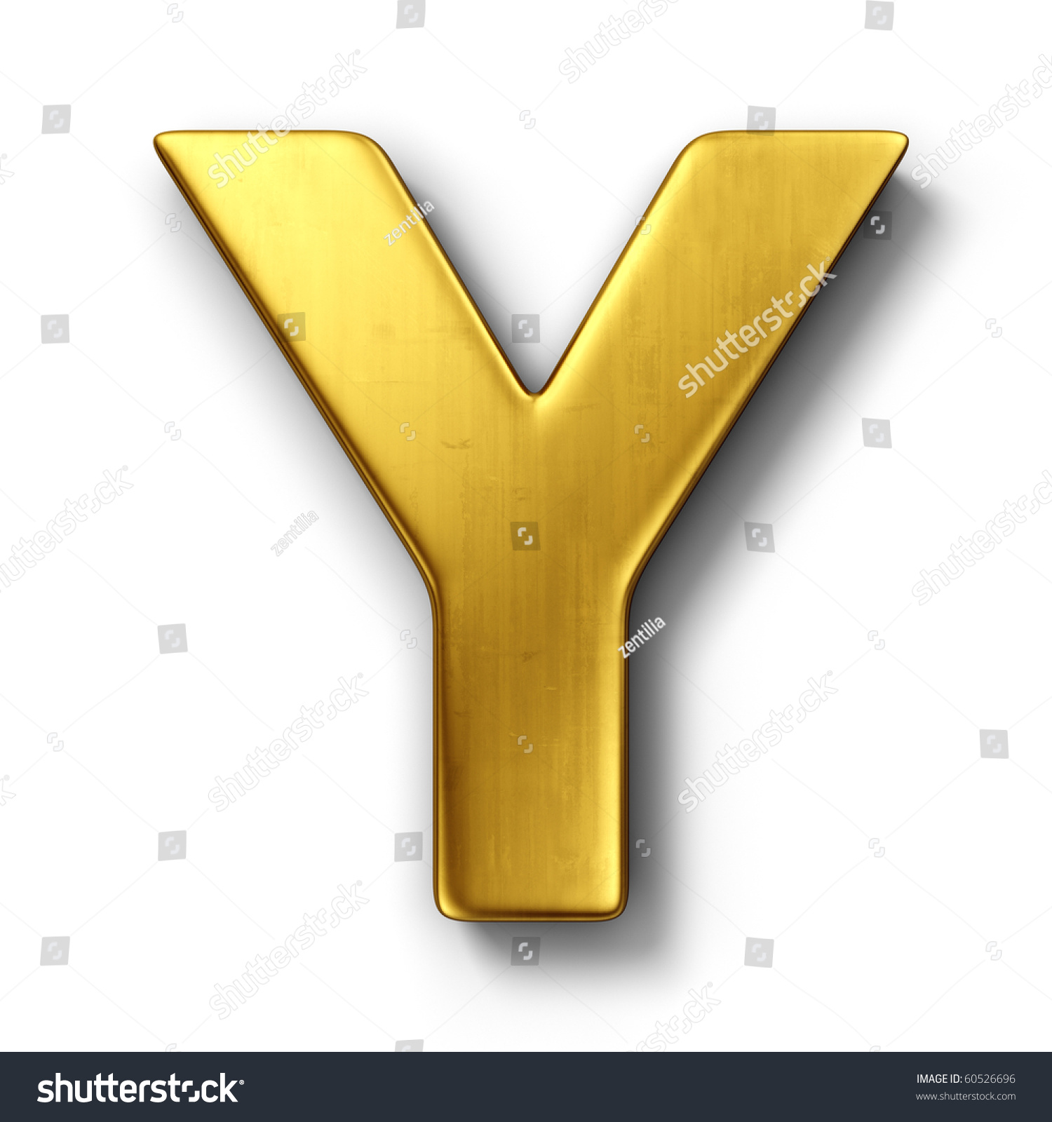 3d Rendering Of The Letter Y In Gold Metal On A White Isolated ...