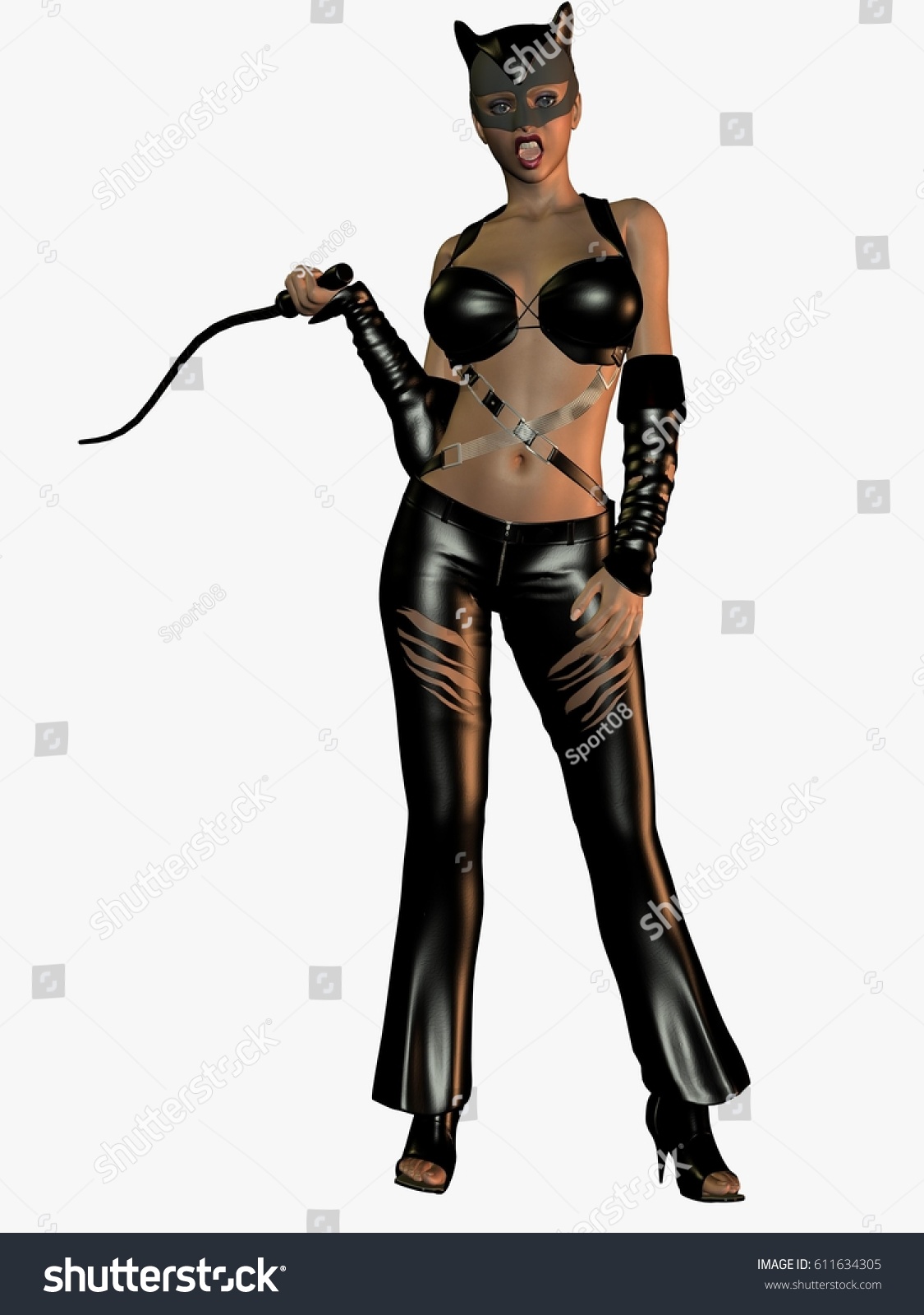 3d Rendering Sexy Catwoman Isolated On のイラスト素材