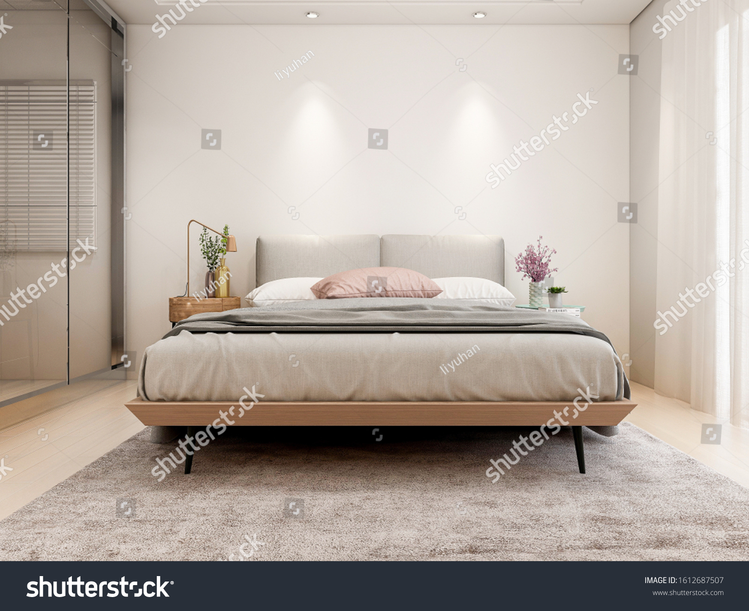 20d Rendering Simple Modern Bedroom Design Stock Illustration ...
