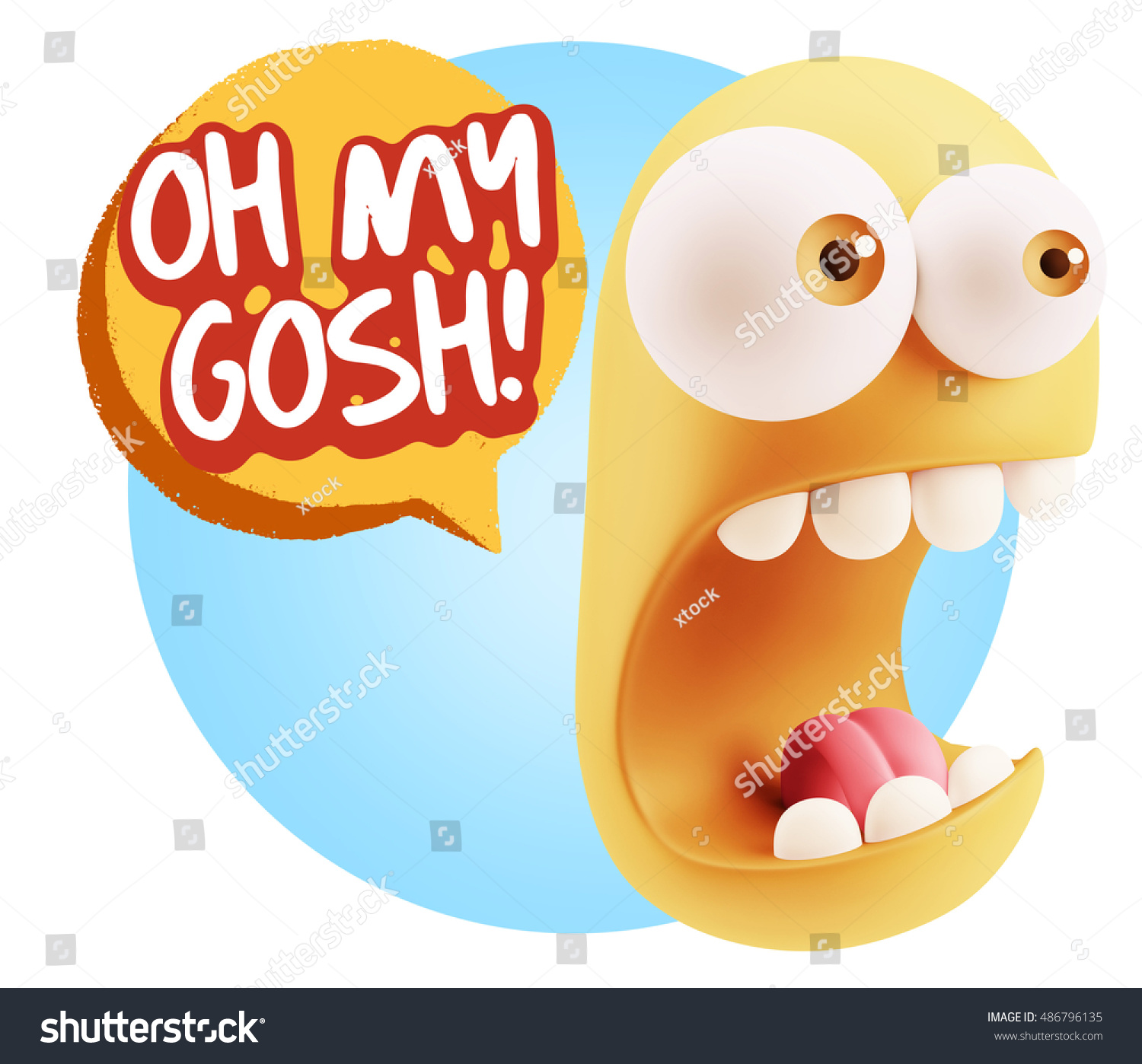 3d Rendering Surprise Character Face Emoticon Stock Illustration 486796135