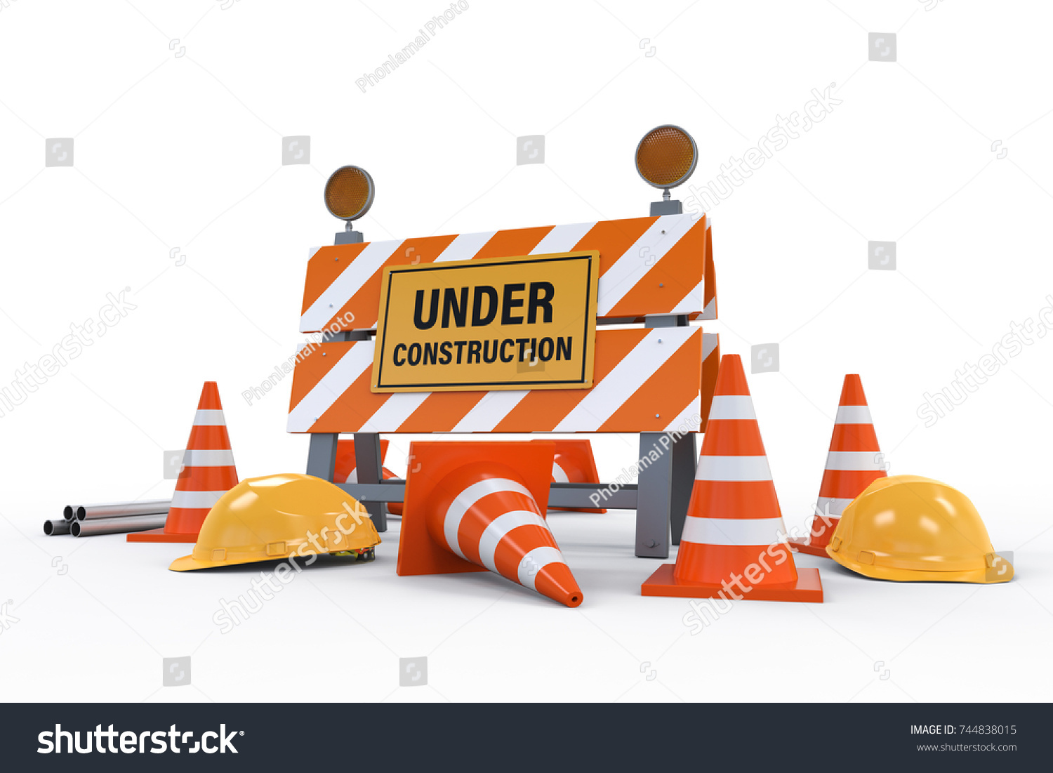 3d Rendering Under Construction Sign Traffic Stock Illustration ...